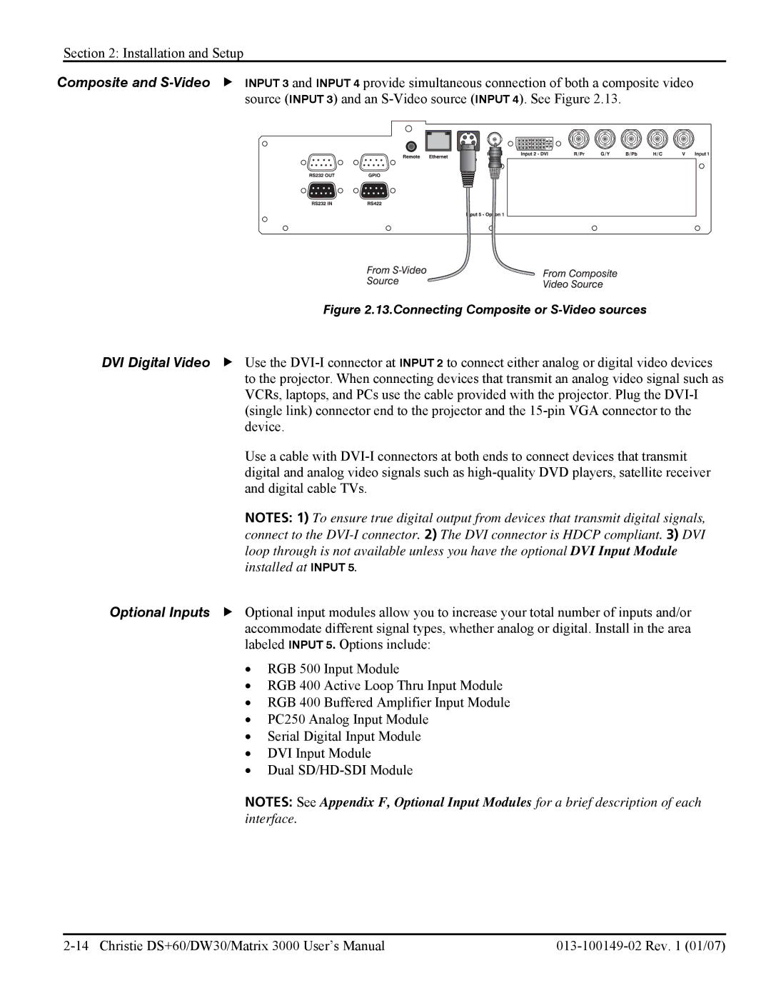 Texas Instruments DW30, MATRIX 3000 user manual Installed at Input, Optional Inputs, Interface 