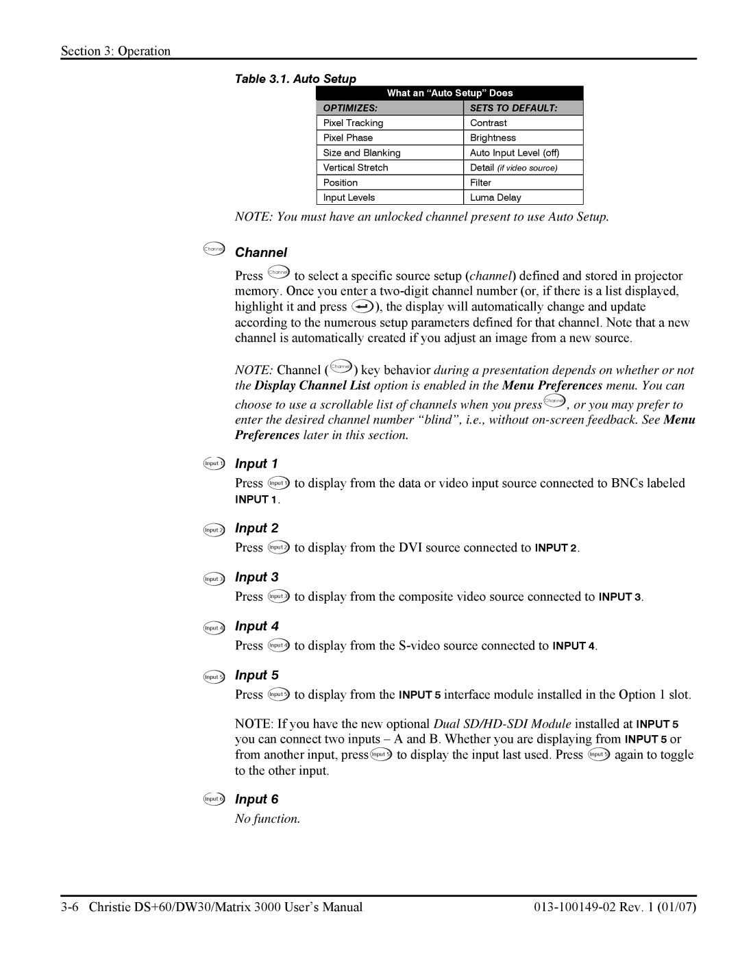 Texas Instruments DW30, MATRIX 3000 user manual Input, No function 