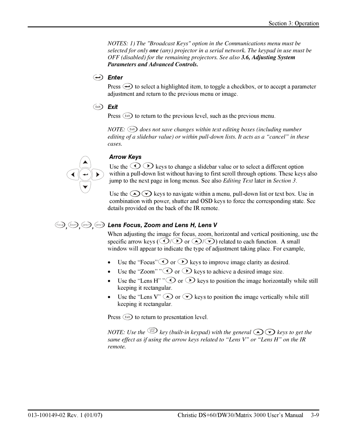 Texas Instruments MATRIX 3000, DW30 user manual Enter, Arrow Keys 