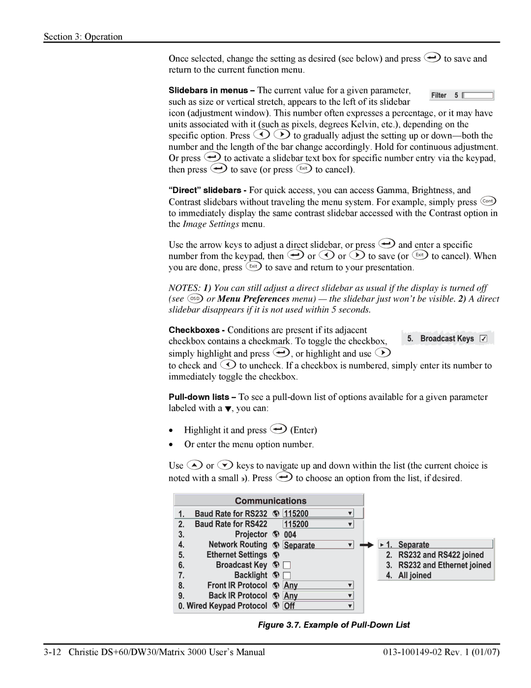 Texas Instruments DW30, MATRIX 3000 user manual Example of Pull-Down List 