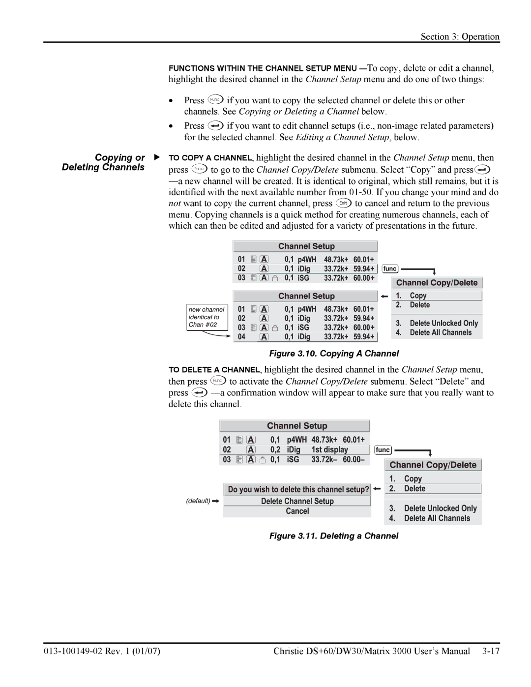 Texas Instruments MATRIX 3000, DW30 user manual Channels. See Copying or Deleting a Channel below, Deleting Channels 