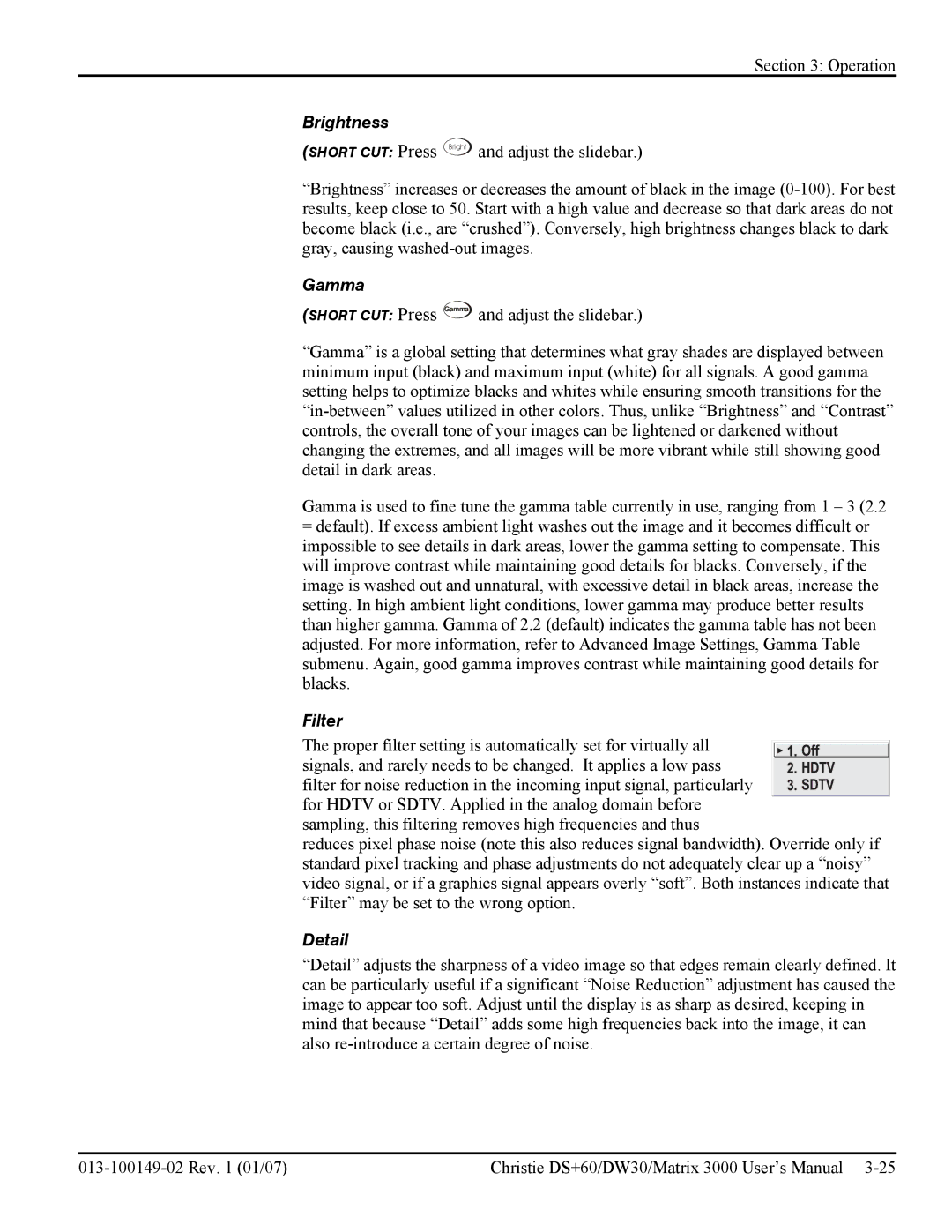 Texas Instruments MATRIX 3000, DW30 user manual Filter, Detail 