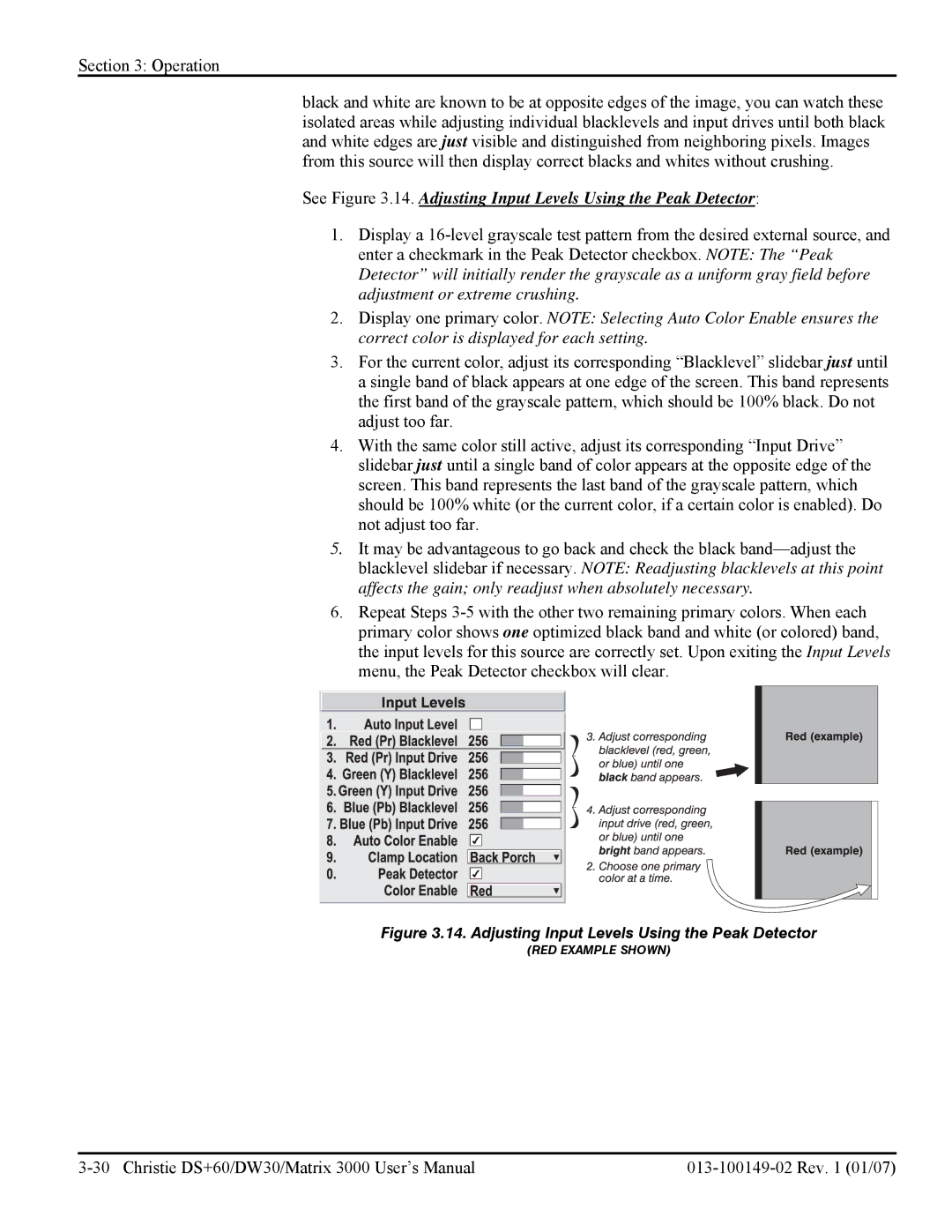 Texas Instruments DW30, MATRIX 3000 user manual See .14. Adjusting Input Levels Using the Peak Detector 