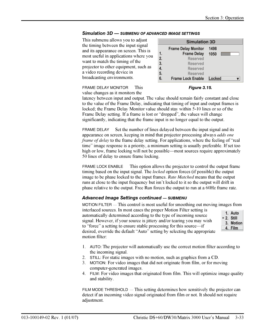 Texas Instruments MATRIX 3000, DW30 user manual Simulation 3D Submenu of Advanced Image Settings 