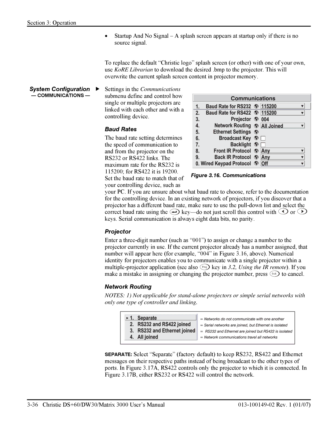 Texas Instruments DW30, MATRIX 3000 System Configuration f Settings in the Communications, Baud Rates, Network Routing 