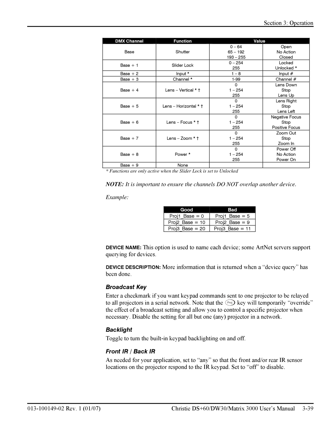 Texas Instruments MATRIX 3000, DW30 user manual Example, Broadcast Key, Backlight, Front IR / Back IR 