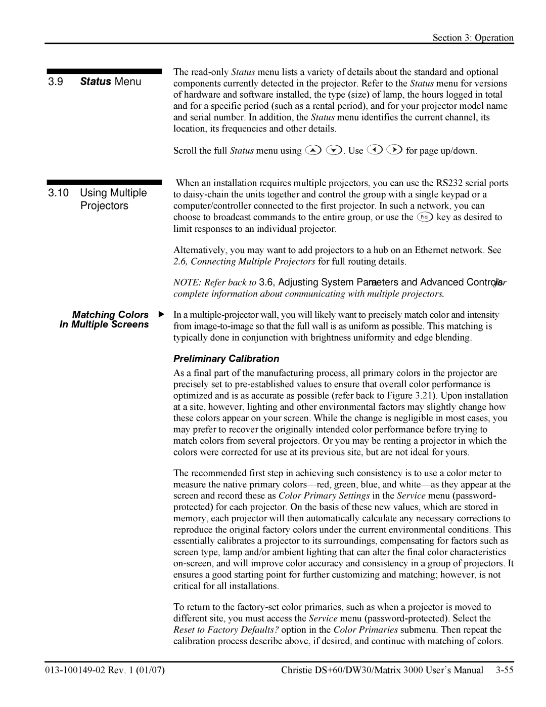 Texas Instruments MATRIX 3000, DW30 user manual Using Multiple, Connecting Multiple Projectors for full routing details 