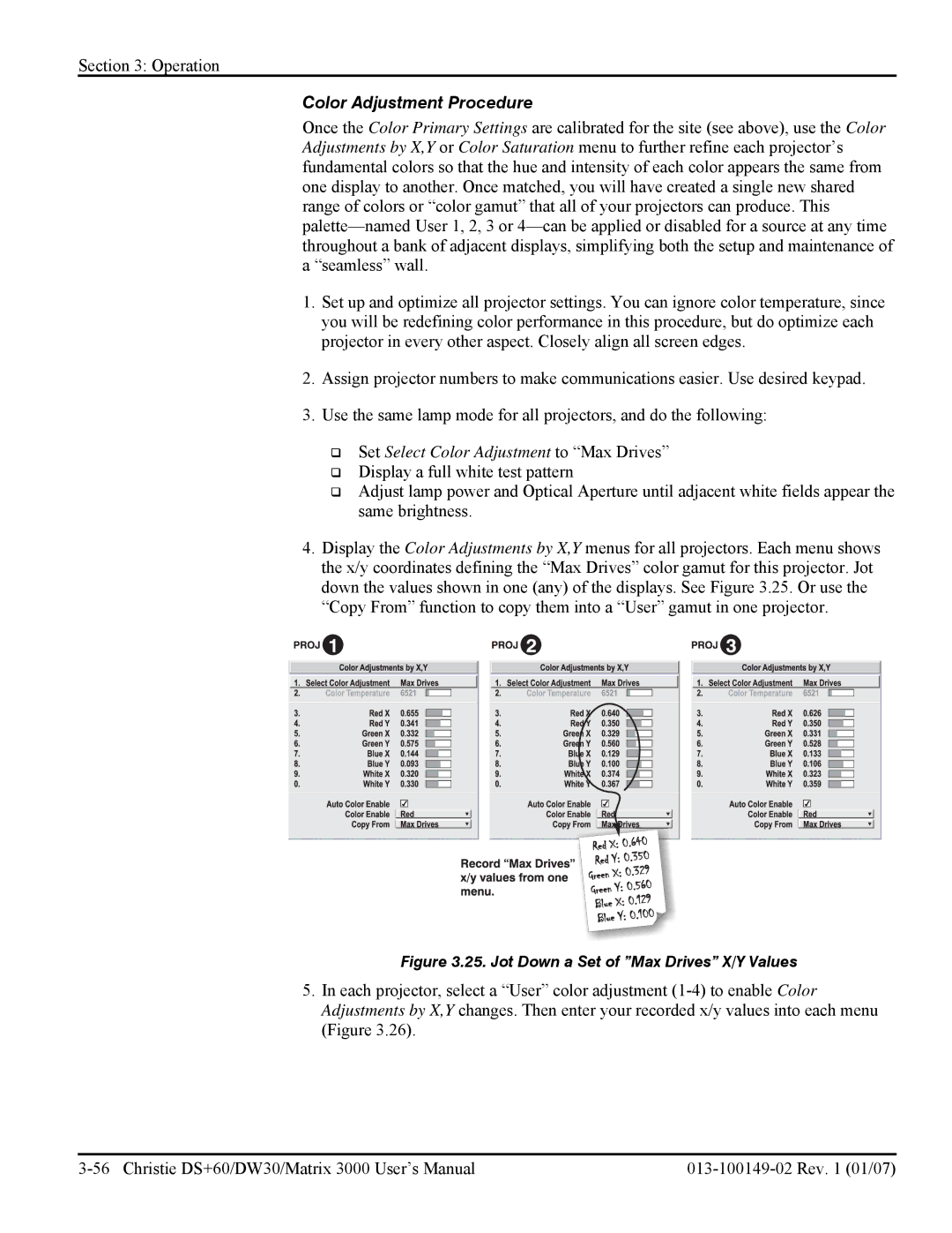 Texas Instruments DW30, MATRIX 3000 user manual Color Adjustment Procedure, ‰ Set Select Color Adjustment to Max Drives 