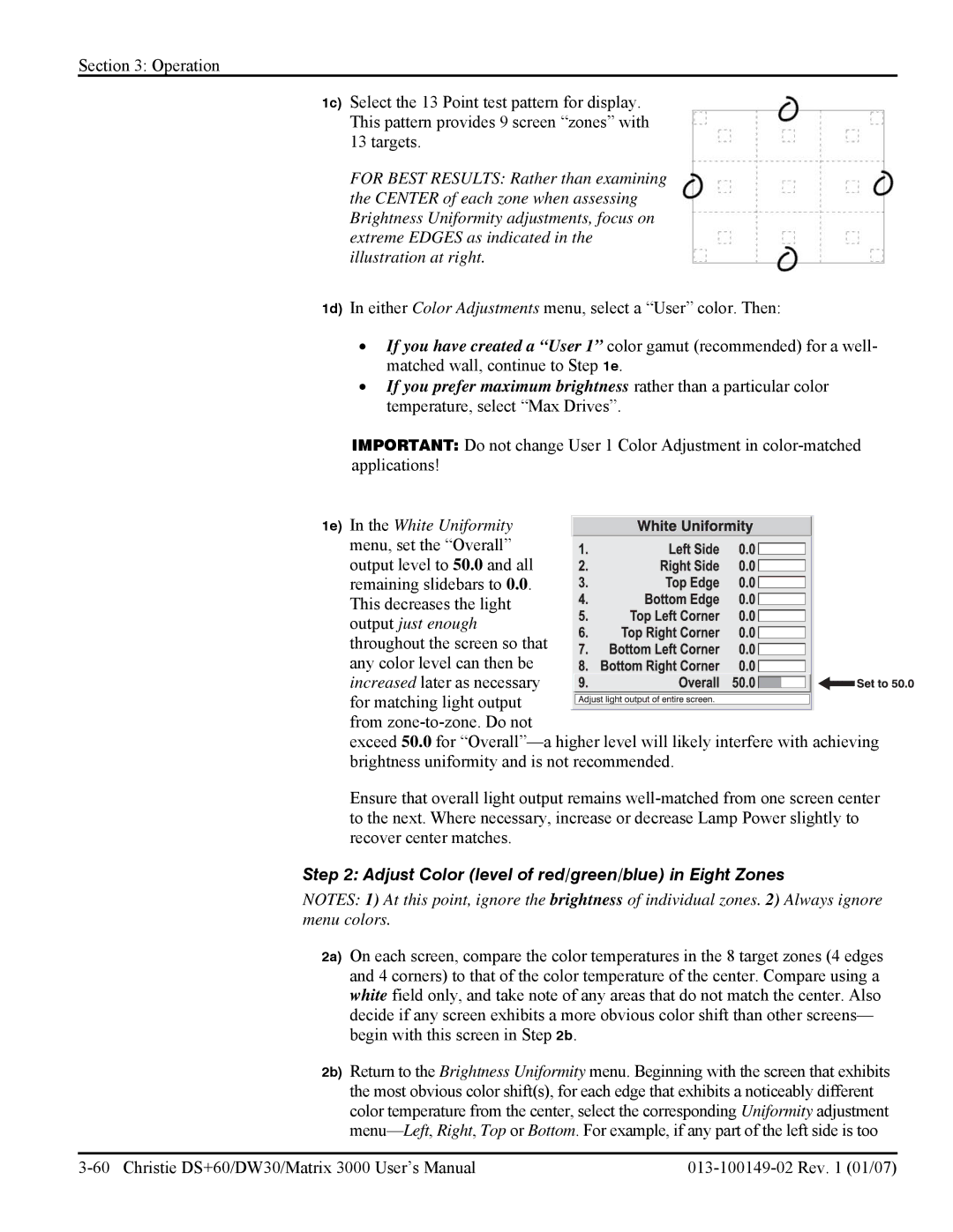 Texas Instruments DW30, MATRIX 3000 user manual Adjust Color level of red/green/blue in Eight Zones 