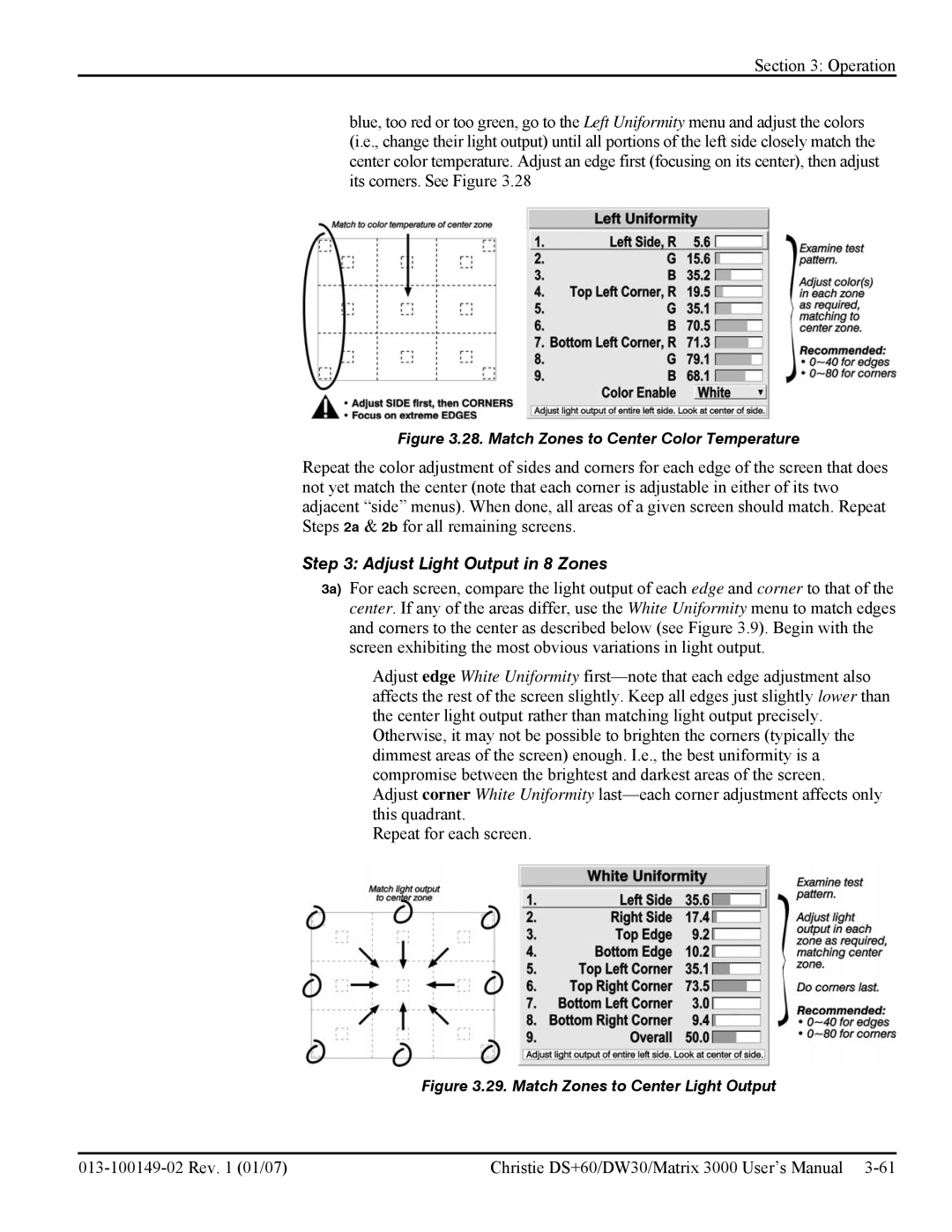 Texas Instruments MATRIX 3000, DW30 user manual Adjust Light Output in 8 Zones, Match Zones to Center Color Temperature 