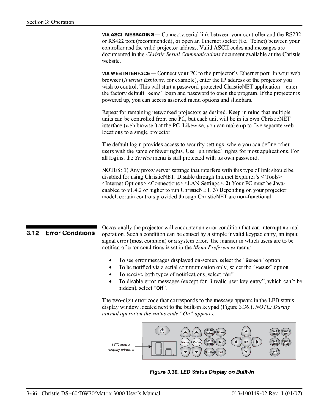 Texas Instruments DW30, MATRIX 3000 user manual LED Status Display on Built-In 