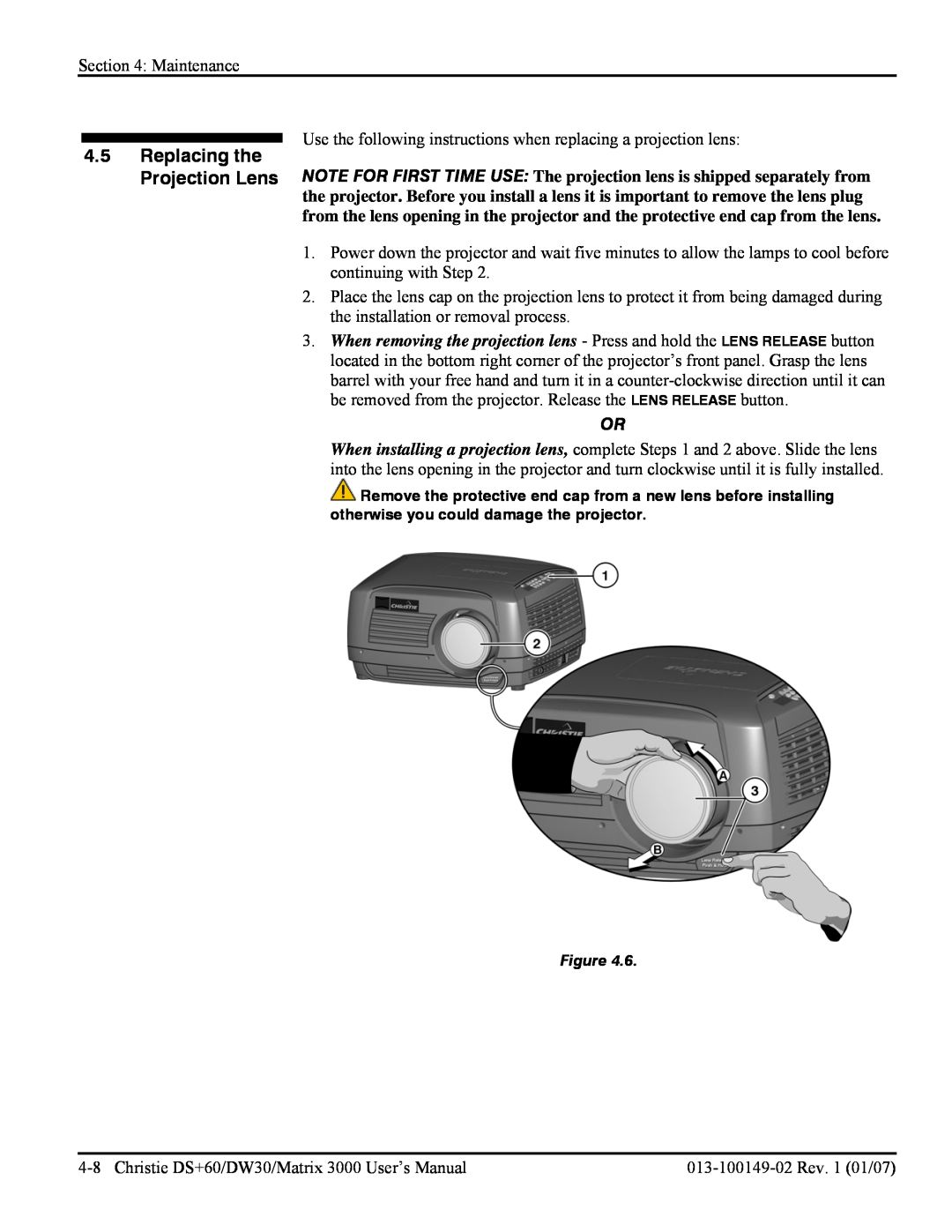 Texas Instruments DW30, MATRIX 3000 user manual Replacing the Projection Lens 