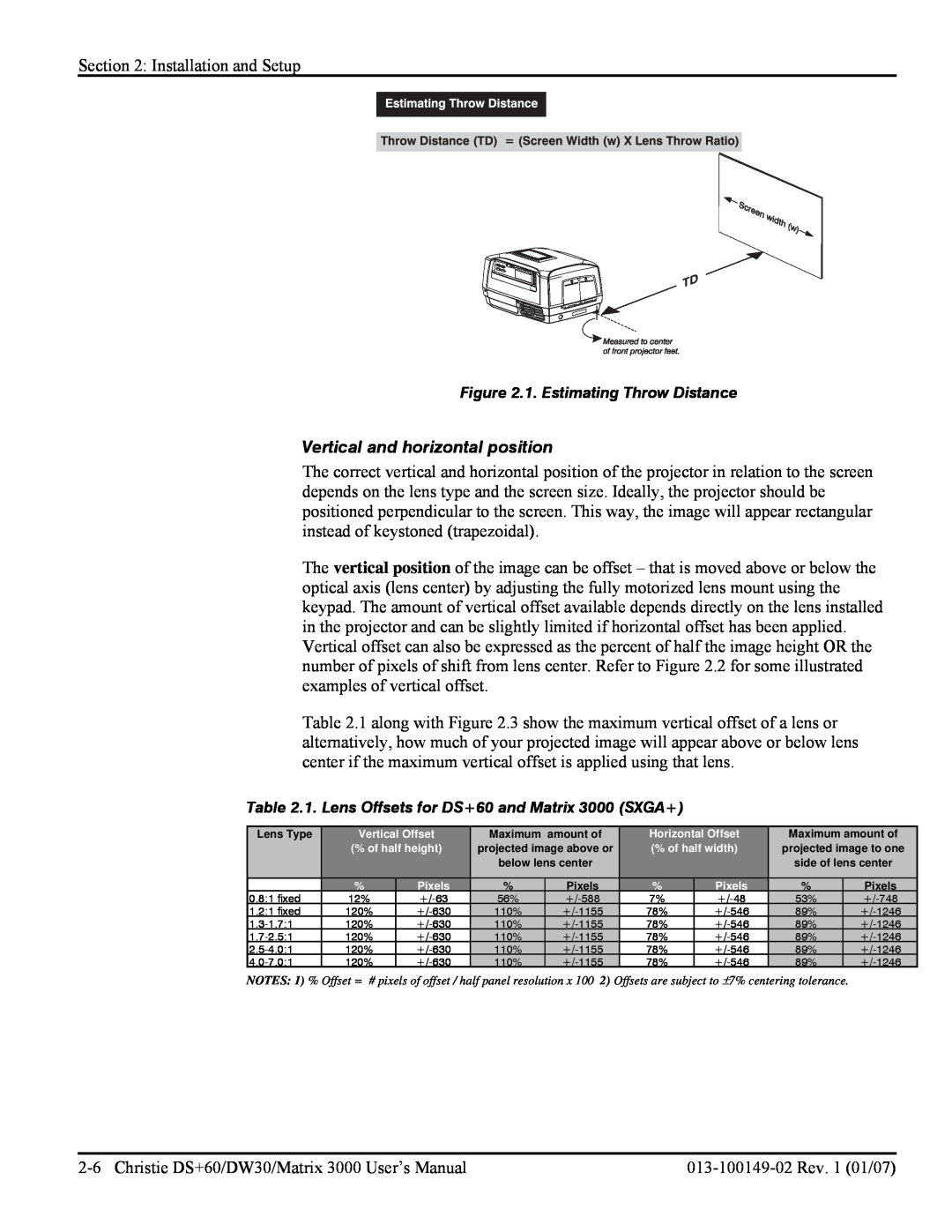 Texas Instruments DW30, MATRIX 3000 user manual Vertical and horizontal position, 1. Estimating Throw Distance 