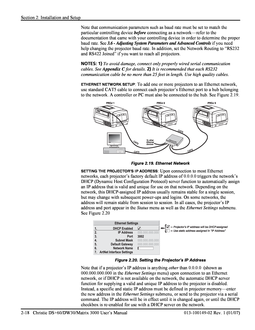 Texas Instruments DW30, MATRIX 3000 user manual 19. Ethernet Network, 20. Setting the Projector’s IP Address 