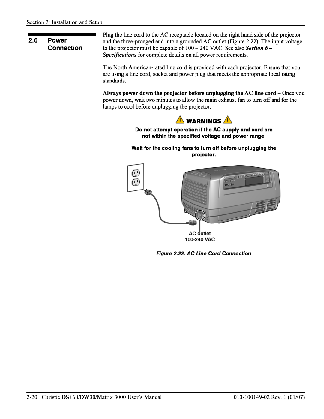 Texas Instruments DW30, MATRIX 3000 user manual Power Connection, Warnings 