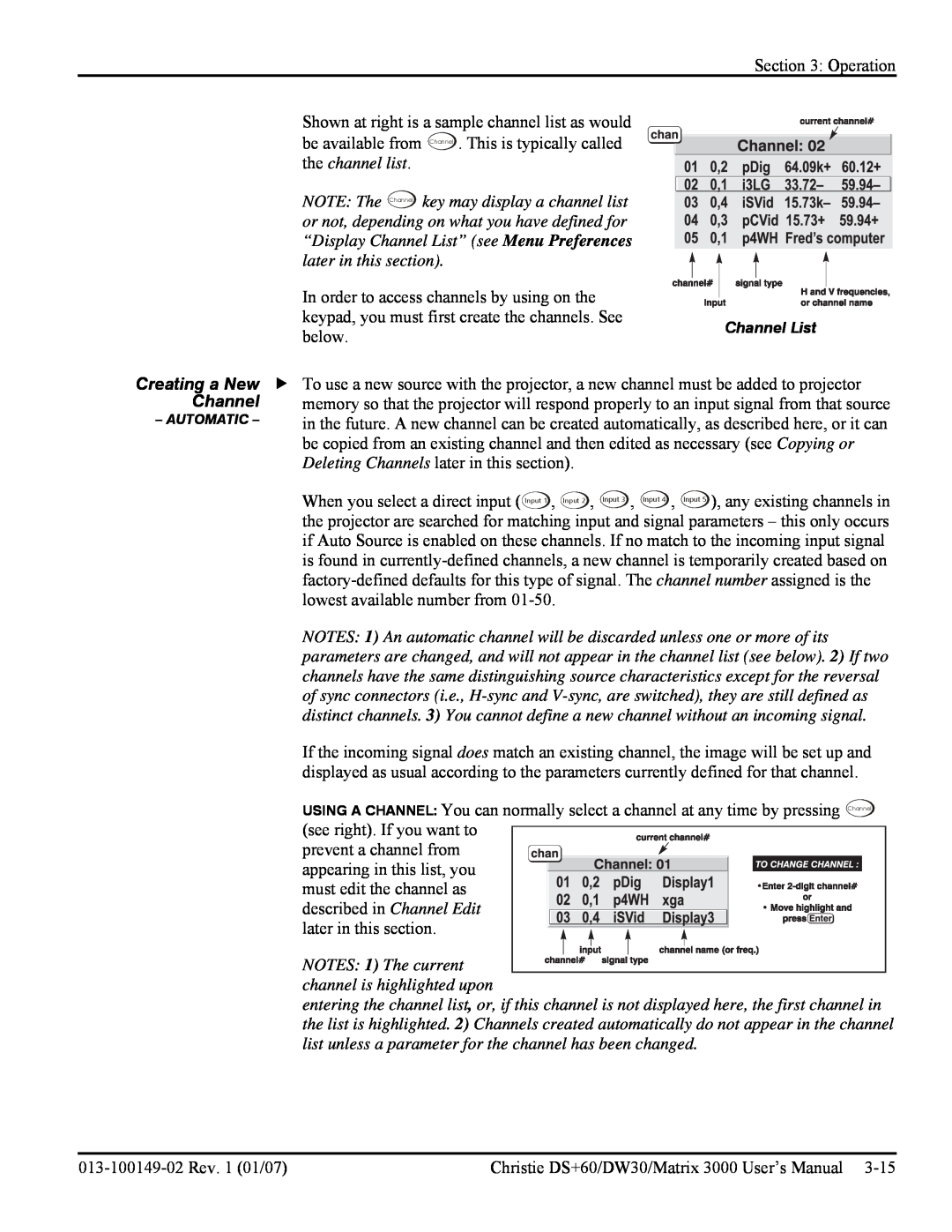 Texas Instruments MATRIX 3000, DW30 user manual Channel, NOTES 1 The current, channel is highlighted upon 