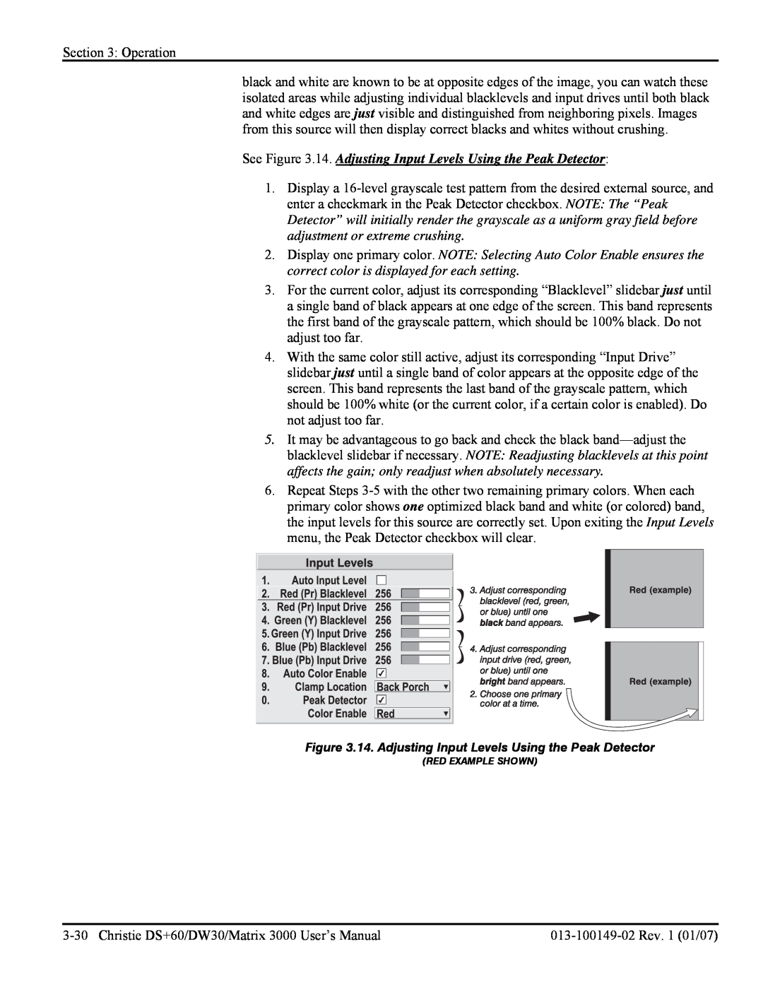 Texas Instruments DW30, MATRIX 3000 user manual See .14. Adjusting Input Levels Using the Peak Detector 