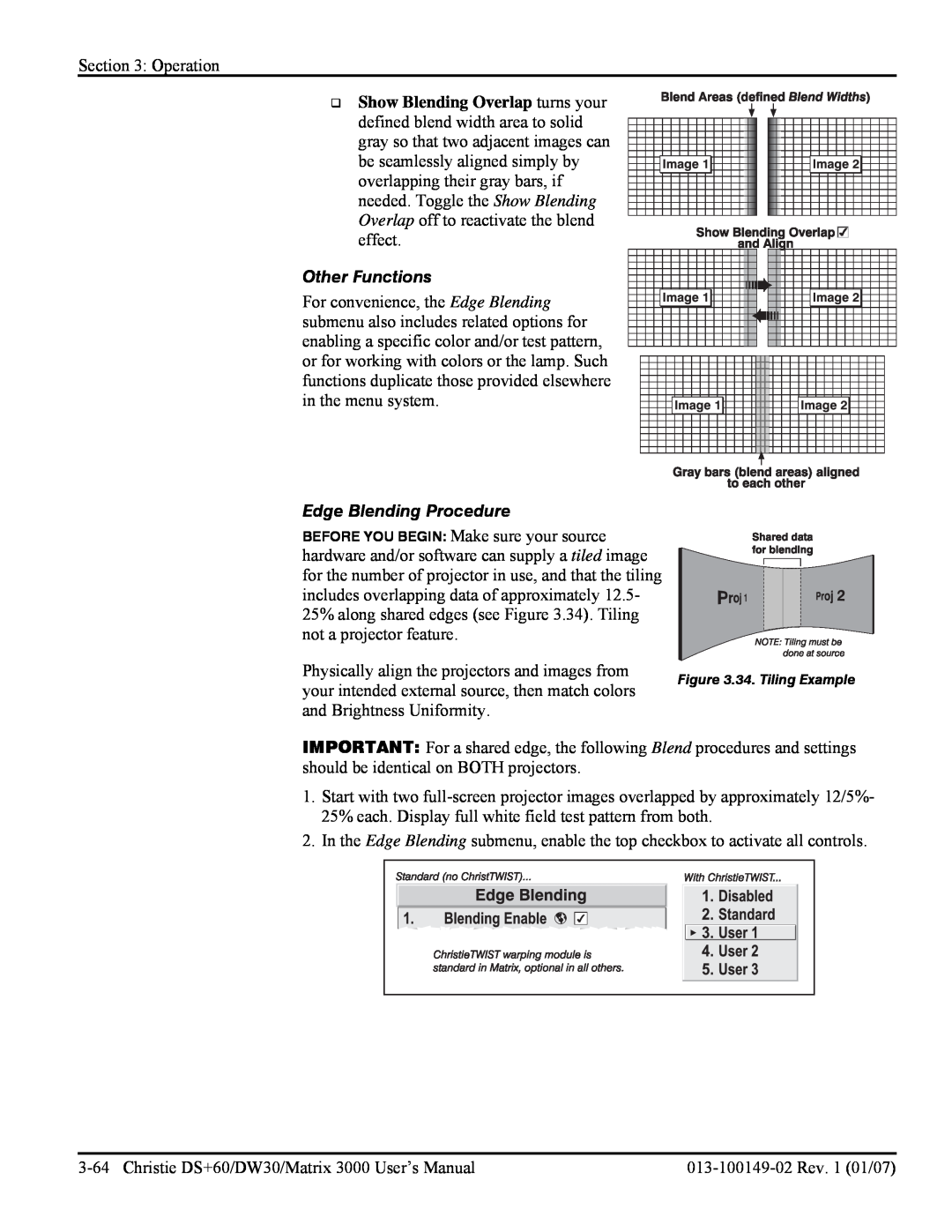 Texas Instruments DW30, MATRIX 3000 user manual Other Functions, Edge Blending Procedure, 34. Tiling Example 