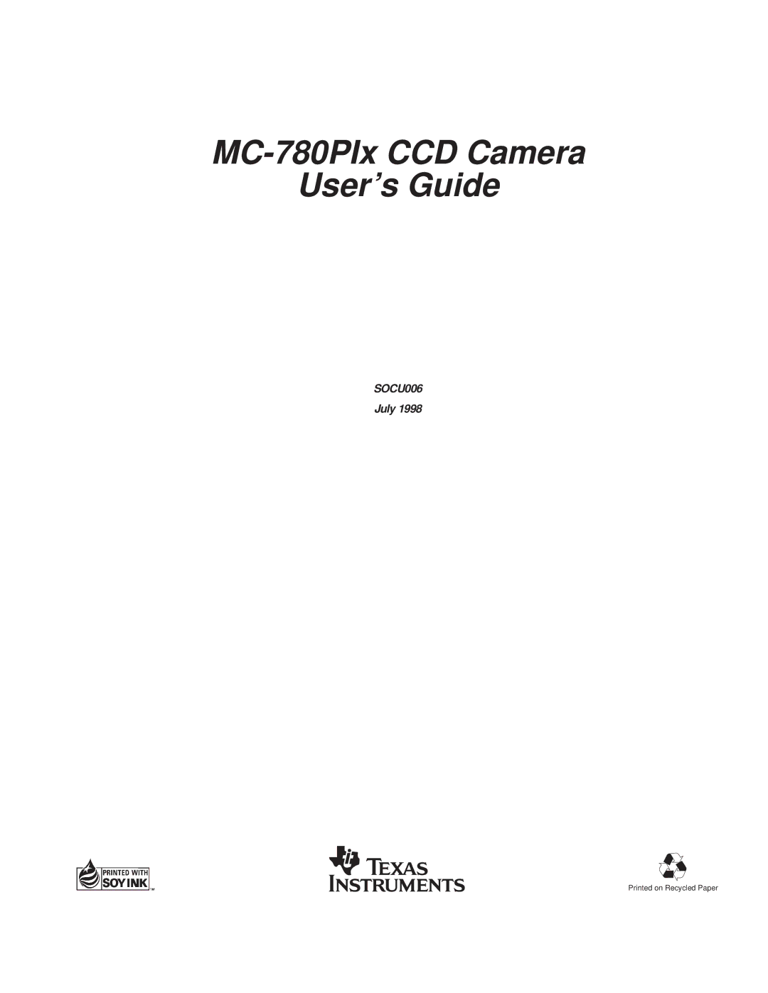 Texas Instruments manual MC-780PIx CCD Camera Users Guide 