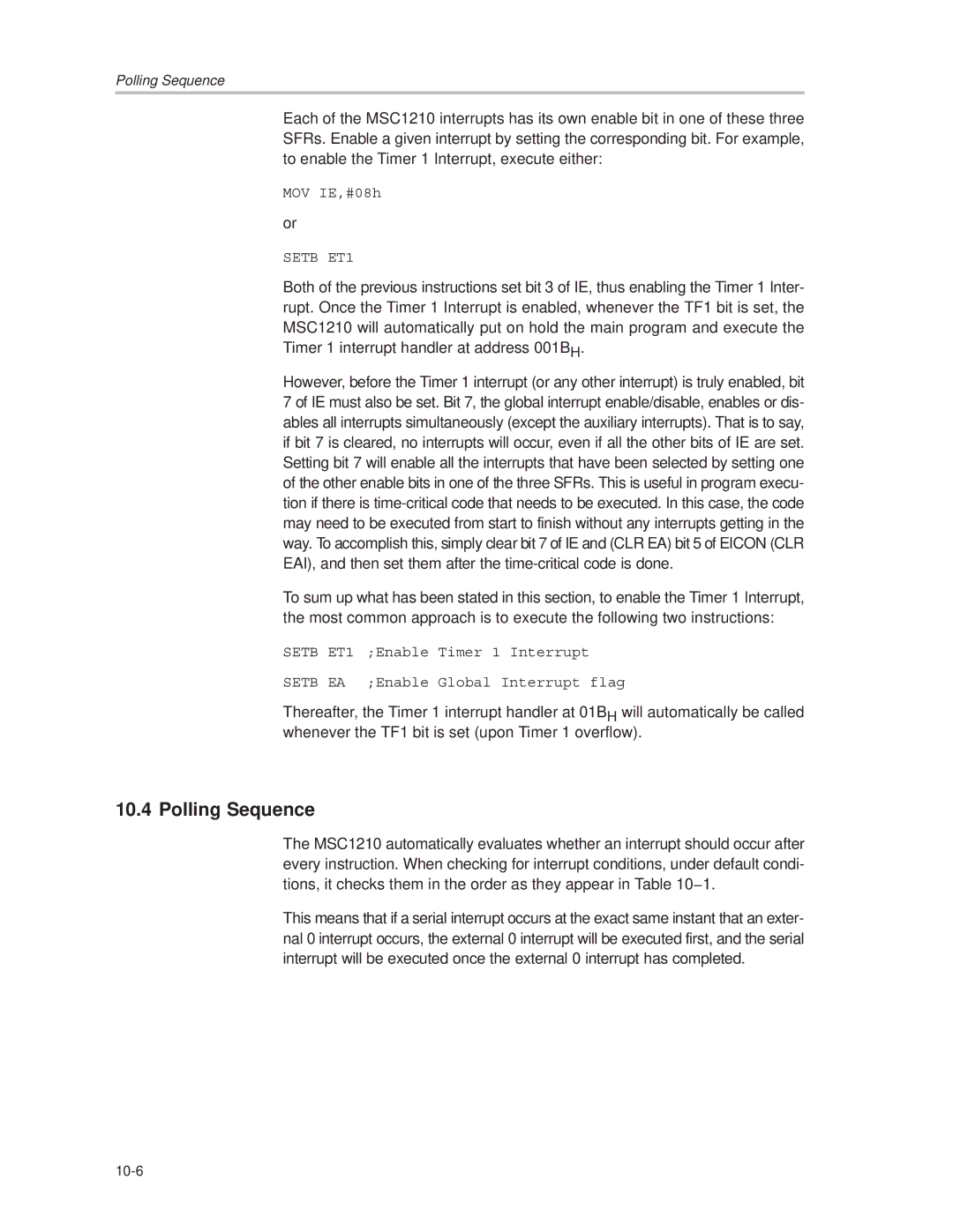 Texas Instruments MSC1210 manual Polling Sequence 