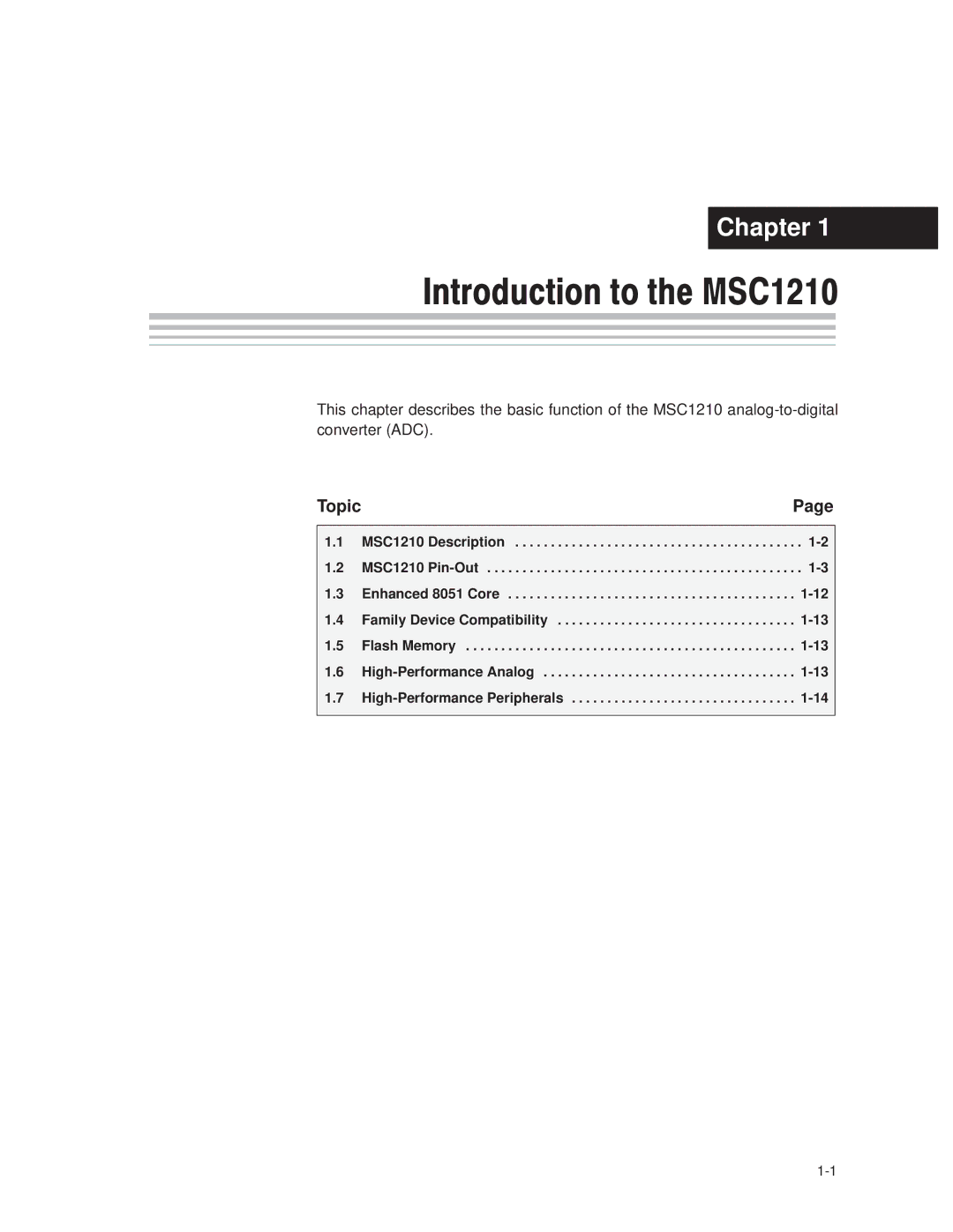 Texas Instruments MSC1210 manual Chapter 