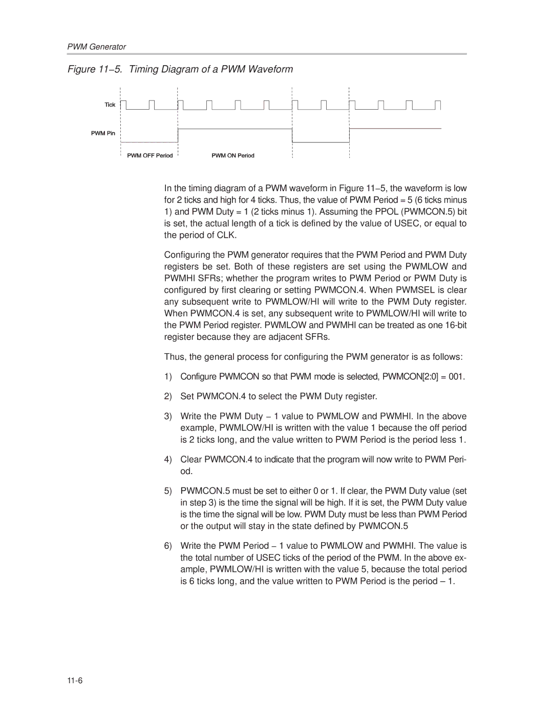 Texas Instruments MSC1210 manual 5. Timing Diagram of a PWM Waveform 