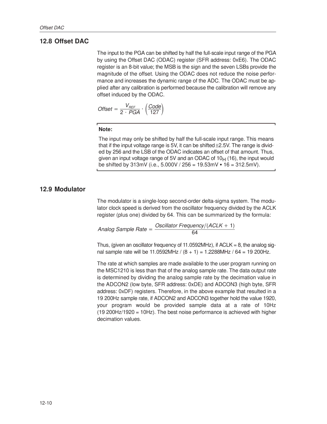 Texas Instruments MSC1210 manual Offset DAC, Modulator 