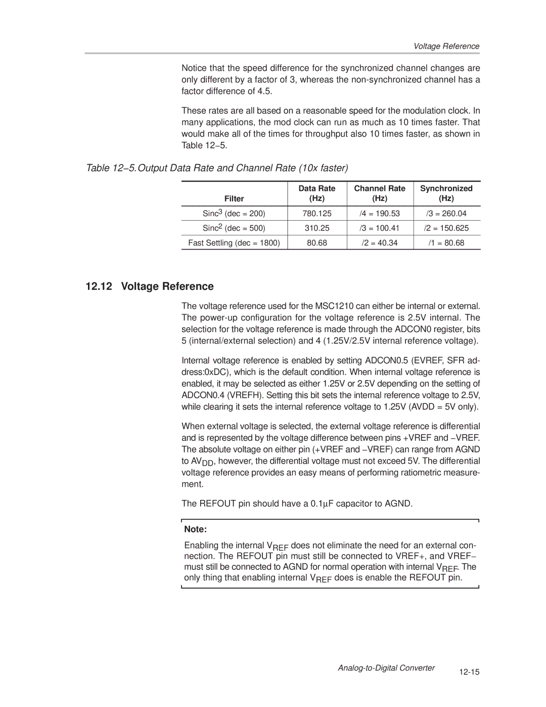 Texas Instruments MSC1210 manual Voltage Reference, 5.Output Data Rate and Channel Rate 10x faster 