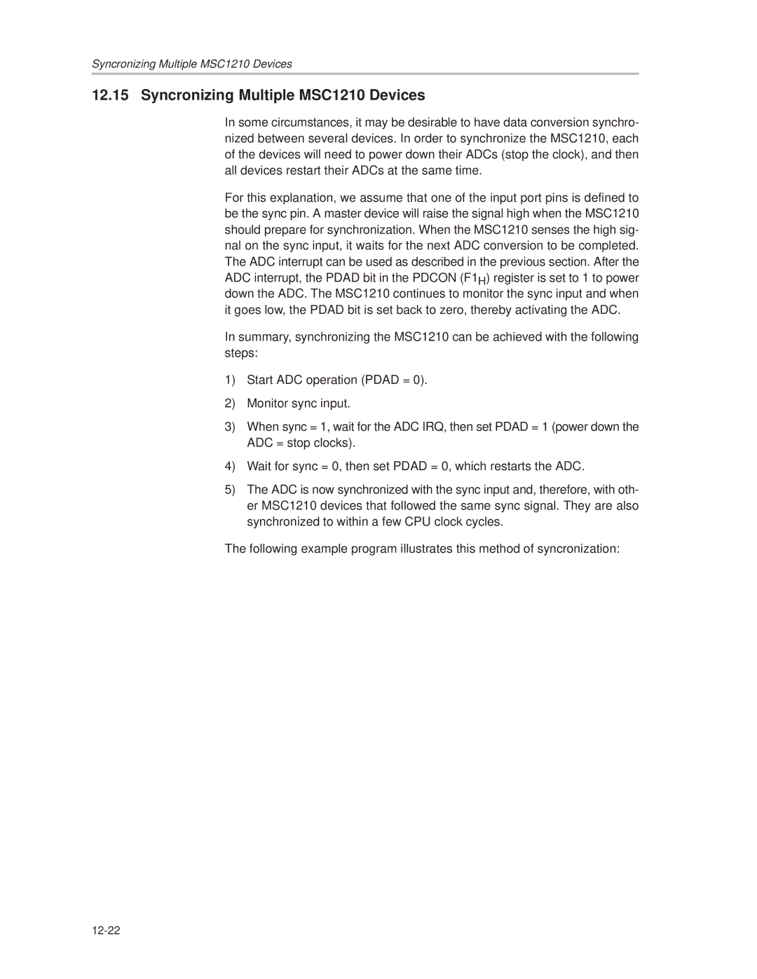 Texas Instruments manual Syncronizing Multiple MSC1210 Devices 