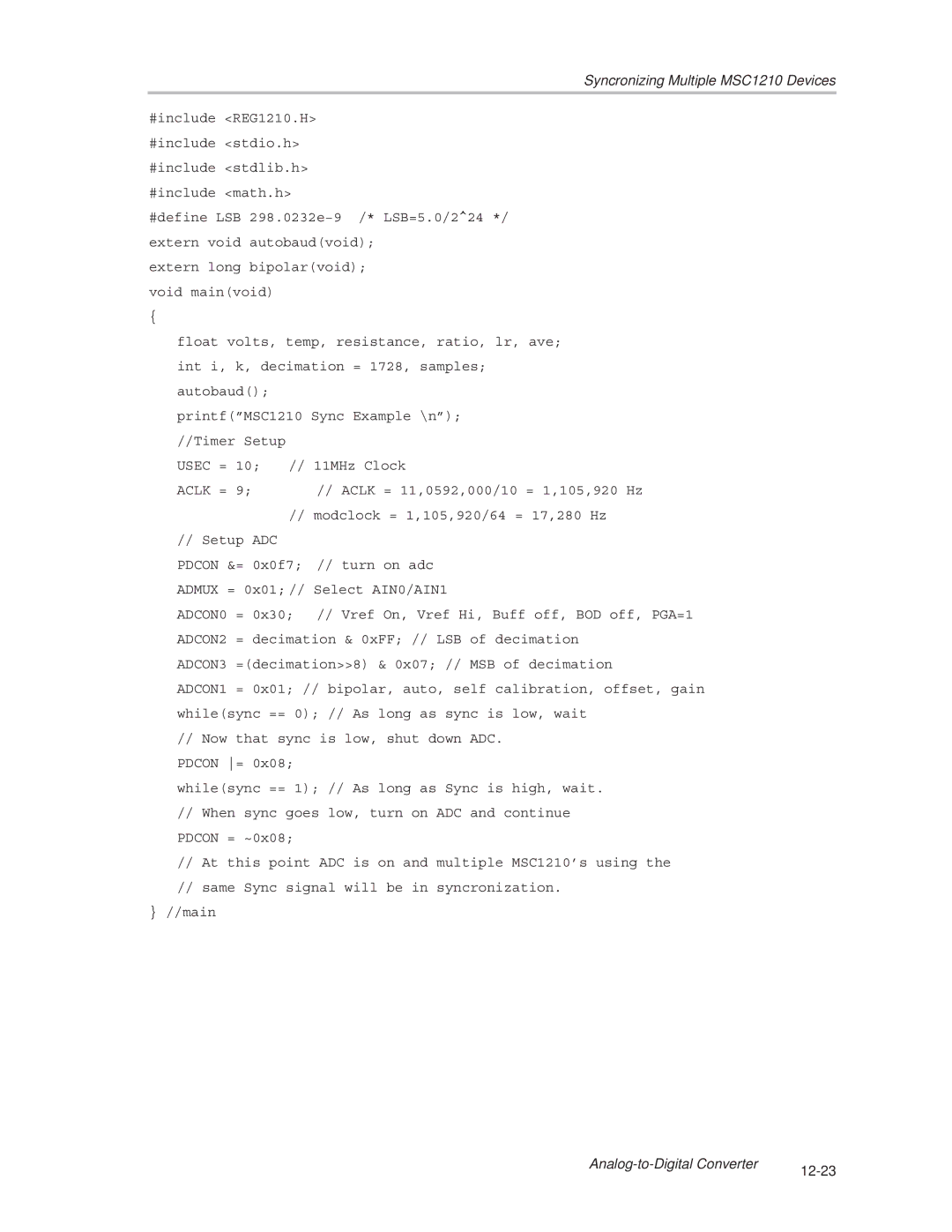 Texas Instruments MSC1210 manual Analog-to-Digital Converter 12-23 
