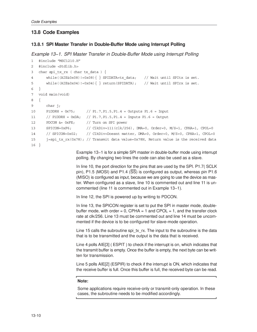 Texas Instruments MSC1210 manual Code Examples 