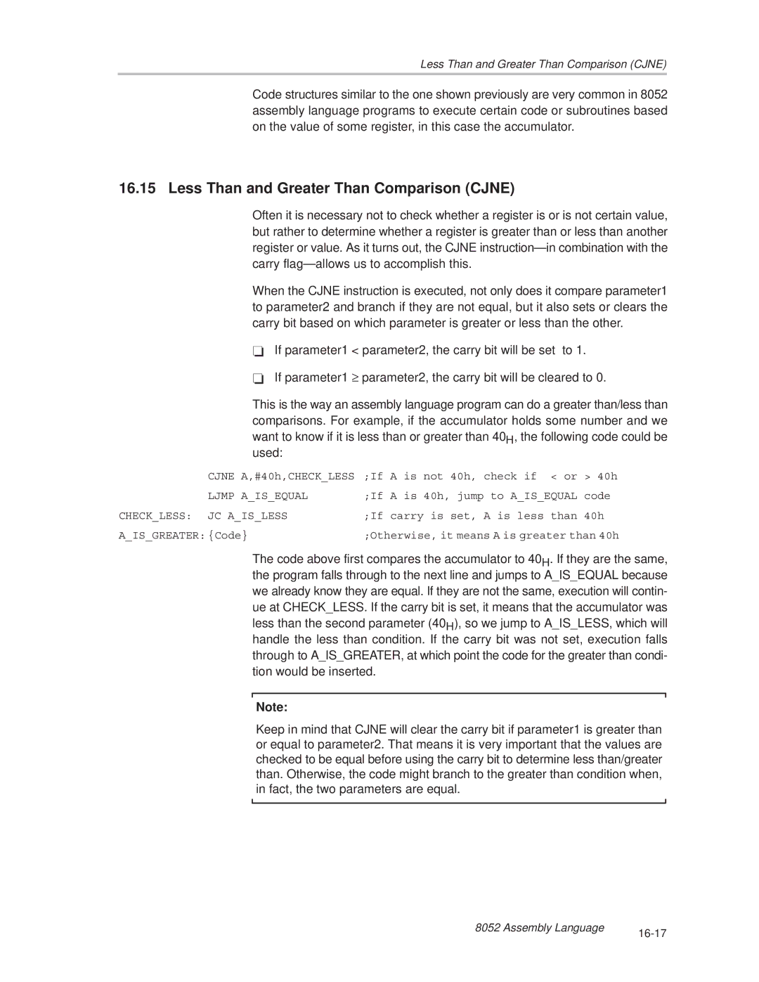 Texas Instruments MSC1210 manual Less Than and Greater Than Comparison Cjne, Checkless JC Aisless 