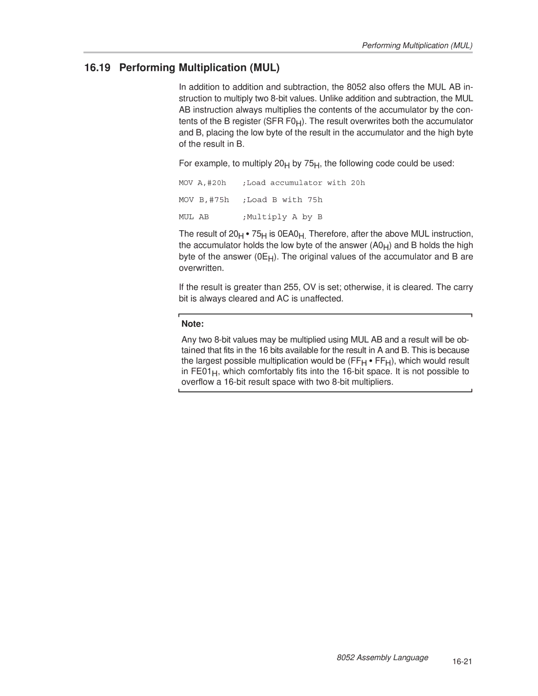 Texas Instruments MSC1210 manual Performing Multiplication MUL 