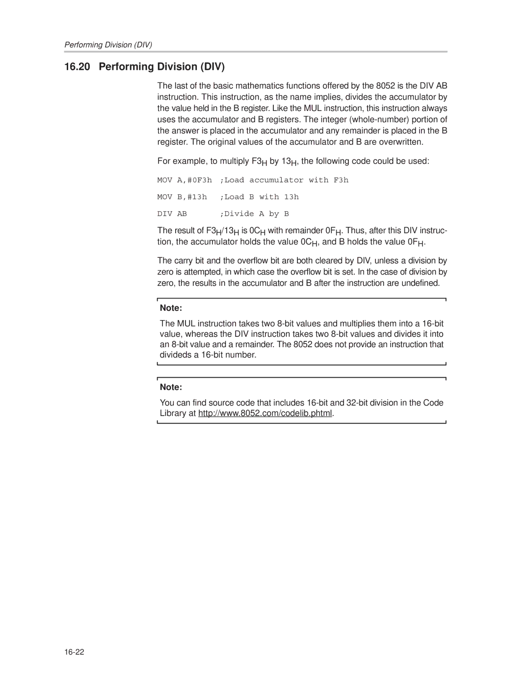 Texas Instruments MSC1210 manual Performing Division DIV 