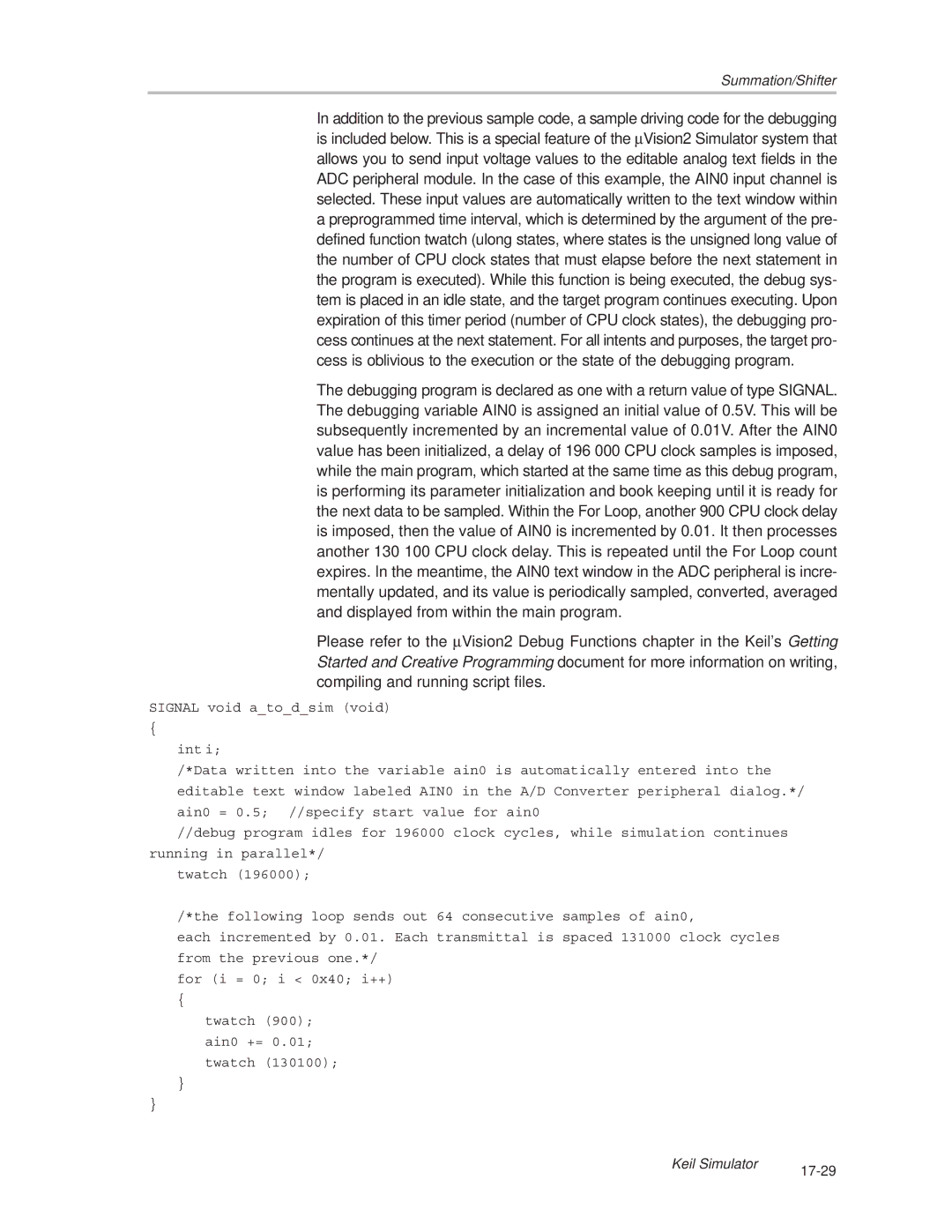 Texas Instruments MSC1210 manual Keil Simulator 17-29 