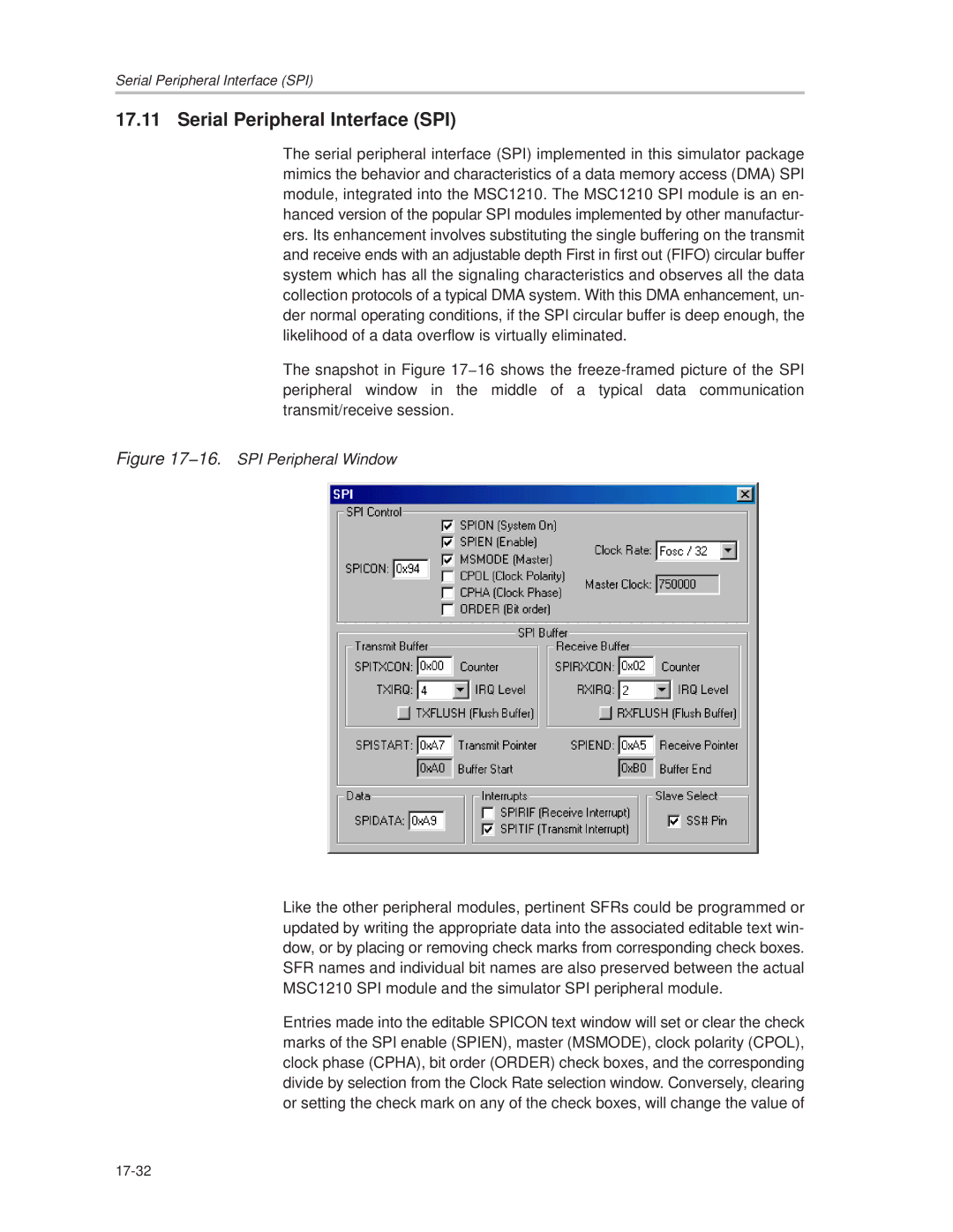 Texas Instruments MSC1210 manual Serial Peripheral Interface SPI, 16. SPI Peripheral Window 