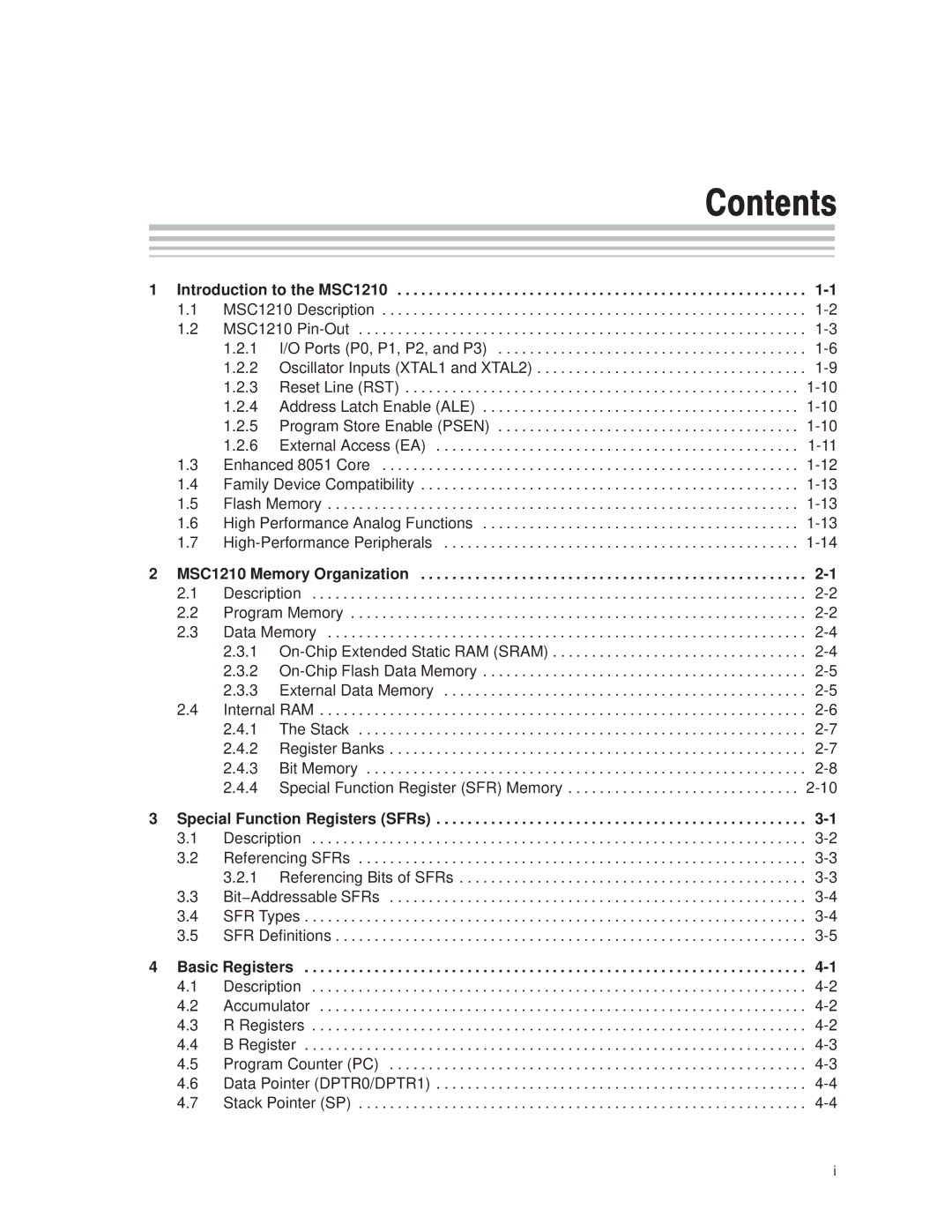 Texas Instruments manual Introduction to the MSC1210, MSC1210 Memory Organization, Basic Registers 