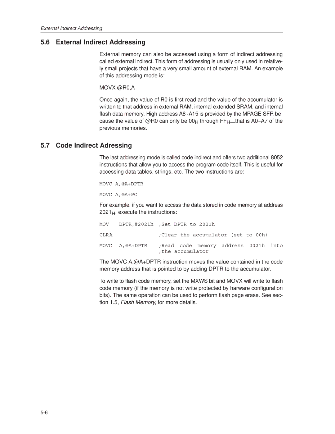 Texas Instruments MSC1210 manual External Indirect Addressing, Code Indirect Adressing 