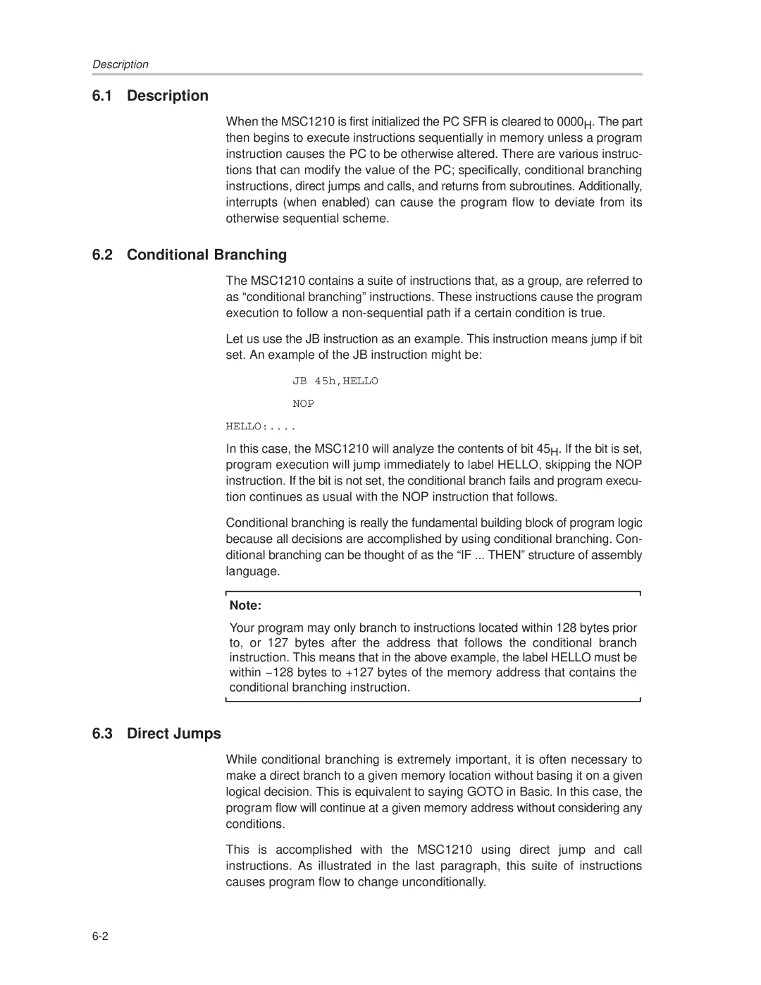 Texas Instruments MSC1210 manual Conditional Branching, Direct Jumps 