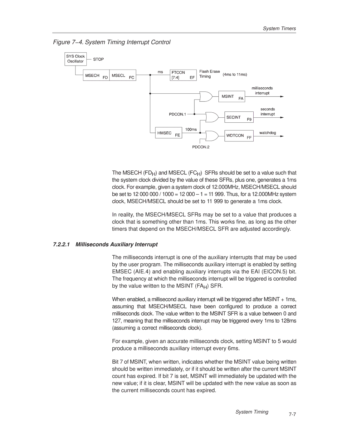 Texas Instruments MSC1210 manual 4. System Timing Interrupt Control 