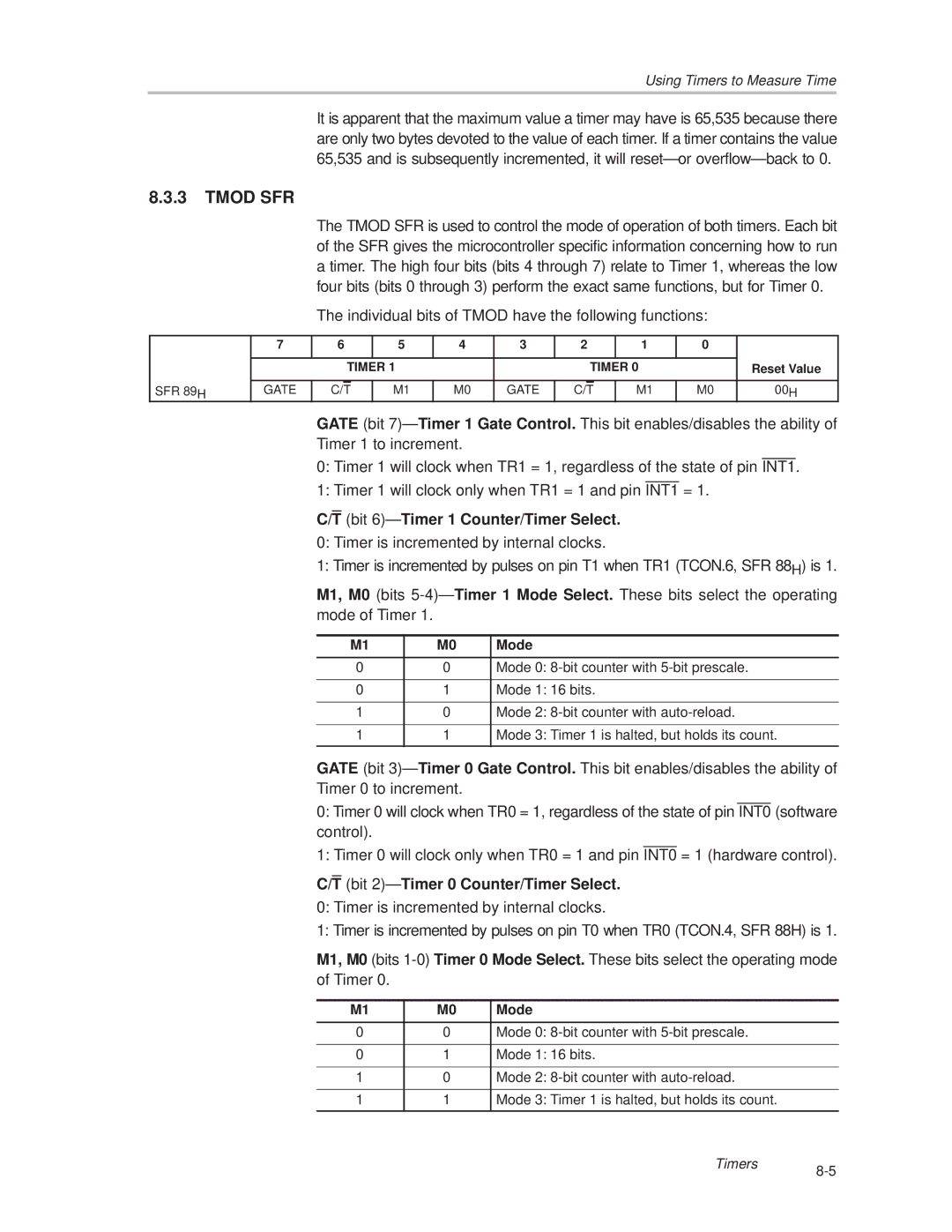 Texas Instruments MSC1210 manual Tmod SFR, Mode 