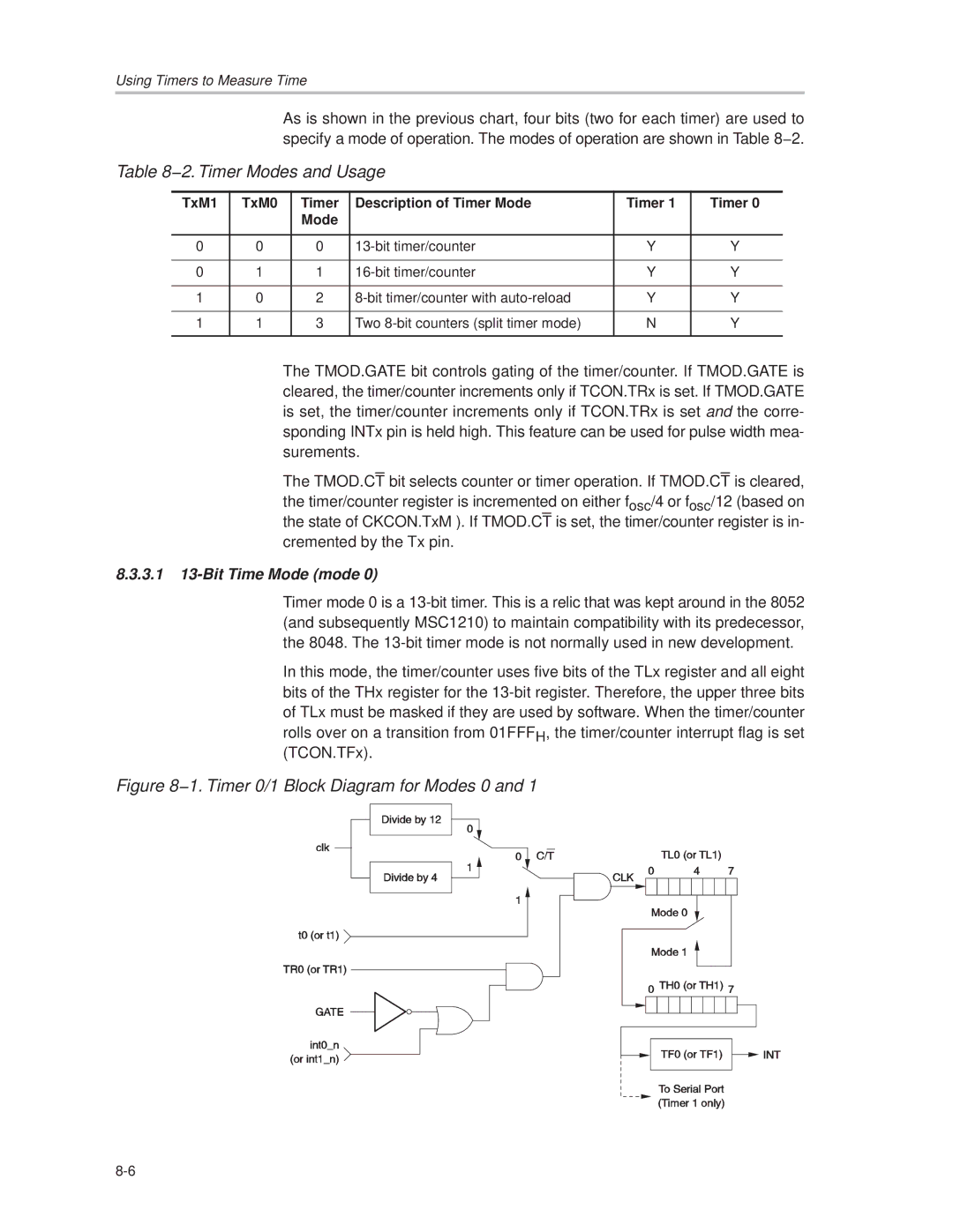 Texas Instruments MSC1210 manual 2. Timer Modes and Usage, TxM1 TxM0 Timer Description of Timer Mode 