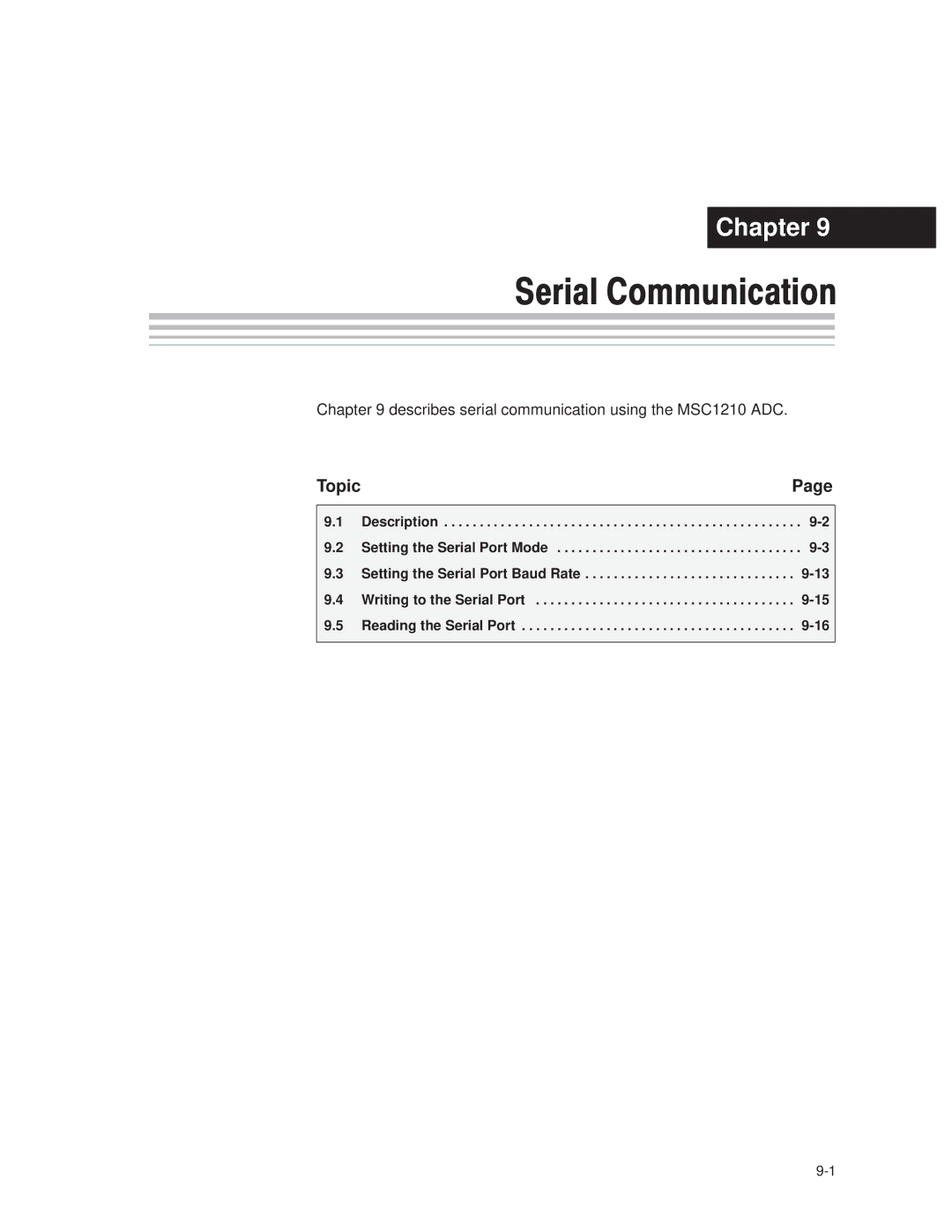 Texas Instruments manual Describes serial communication using the MSC1210 ADC 