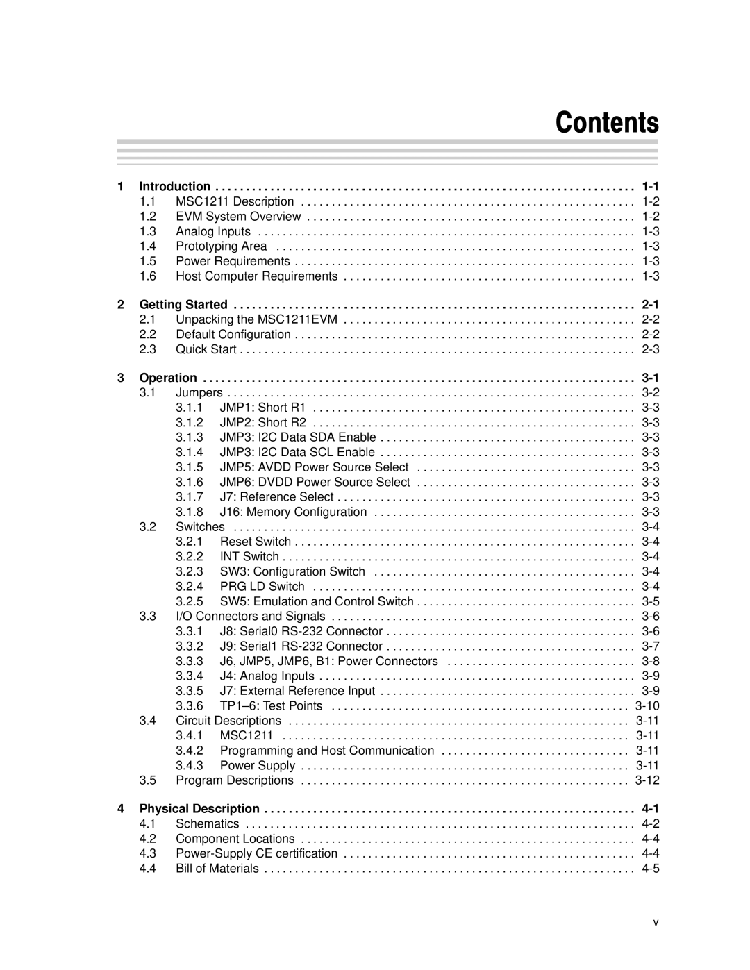 Texas Instruments MSC1211 manual Contents 