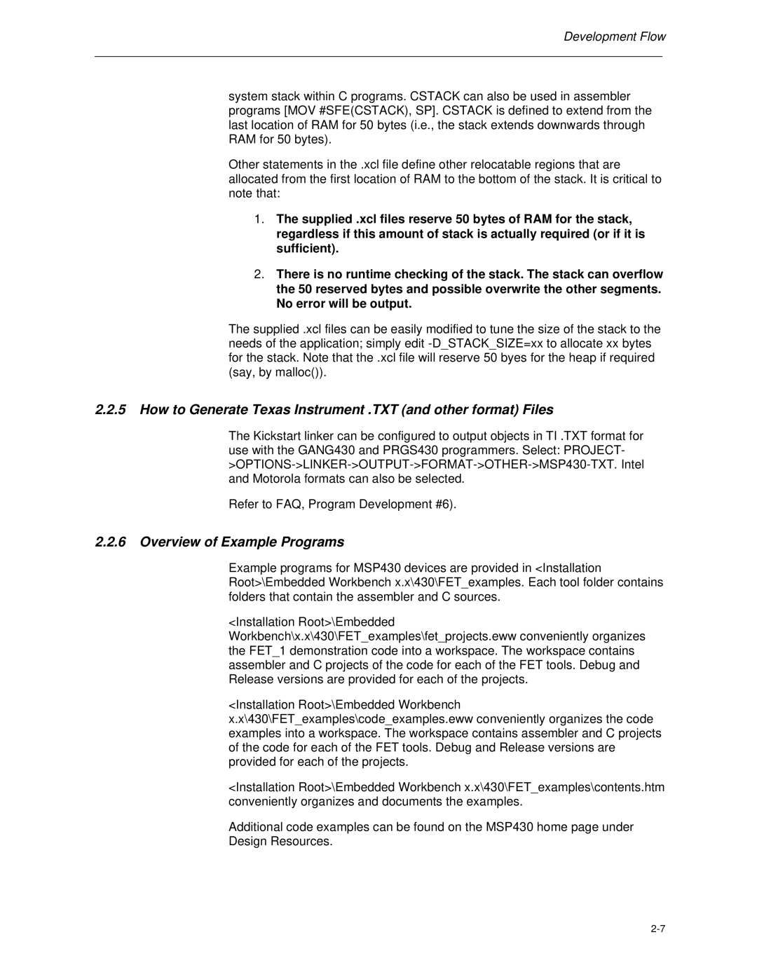 Texas Instruments MSP-FET430 How to Generate Texas Instrument .TXT and other format Files, Overview of Example Programs 