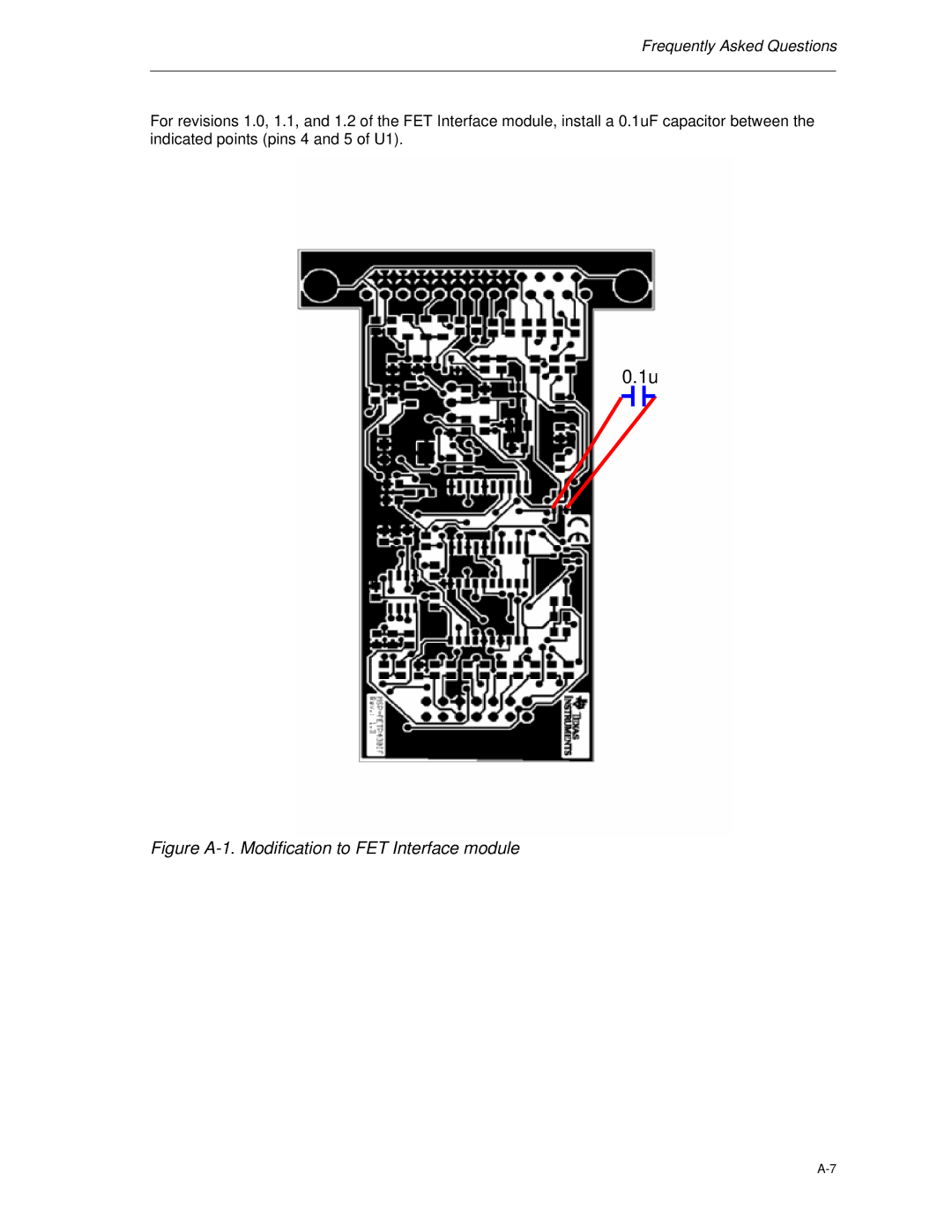 Texas Instruments MSP-FET430 manual Figure A-1. Modification to FET Interface module 