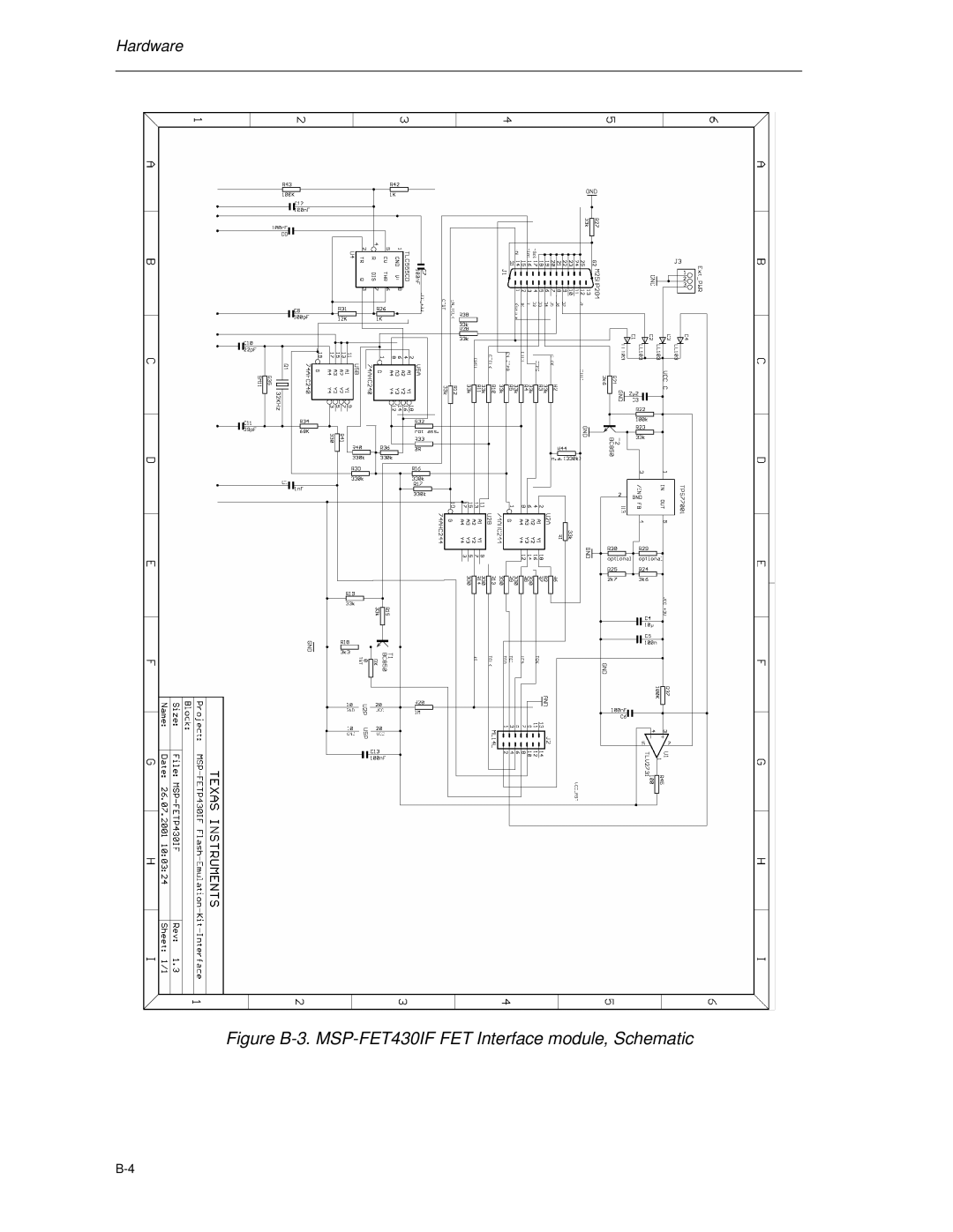 Texas Instruments manual Figure B-3. MSP-FET430IF FET Interface module, Schematic 