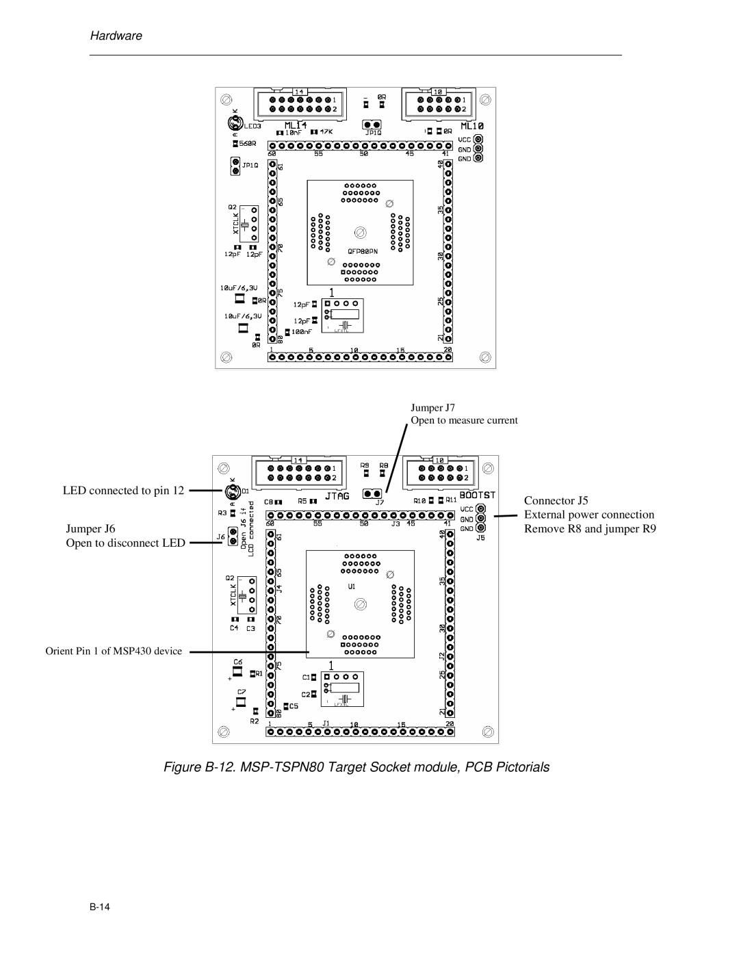 Texas Instruments MSP-FET430 manual Figure B-12. MSP-TSPN80 Target Socket module, PCB Pictorials 