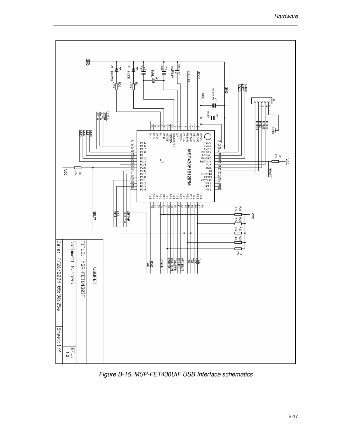 Texas Instruments manual Figure B-15. MSP-FET430UIF USB Interface schematics 