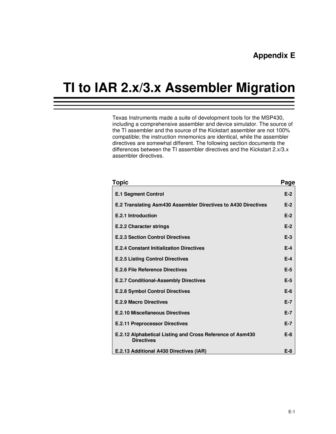 Texas Instruments MSP-FET430 manual TI to IAR 2.x/3.x Assembler Migration 